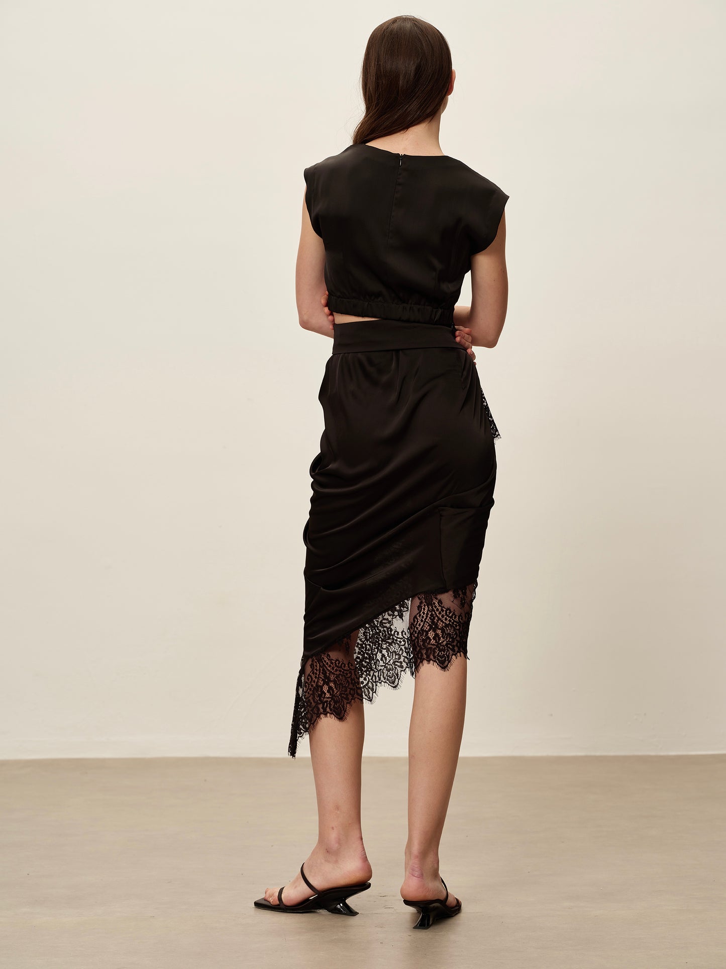 Black Lace-Trimmed Midi Skirt