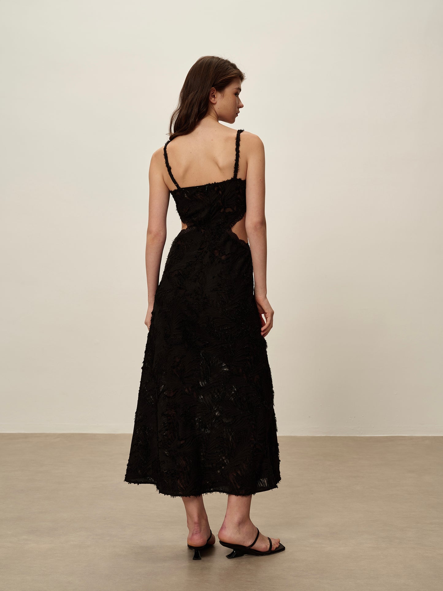 Lace Fringed Dress Black