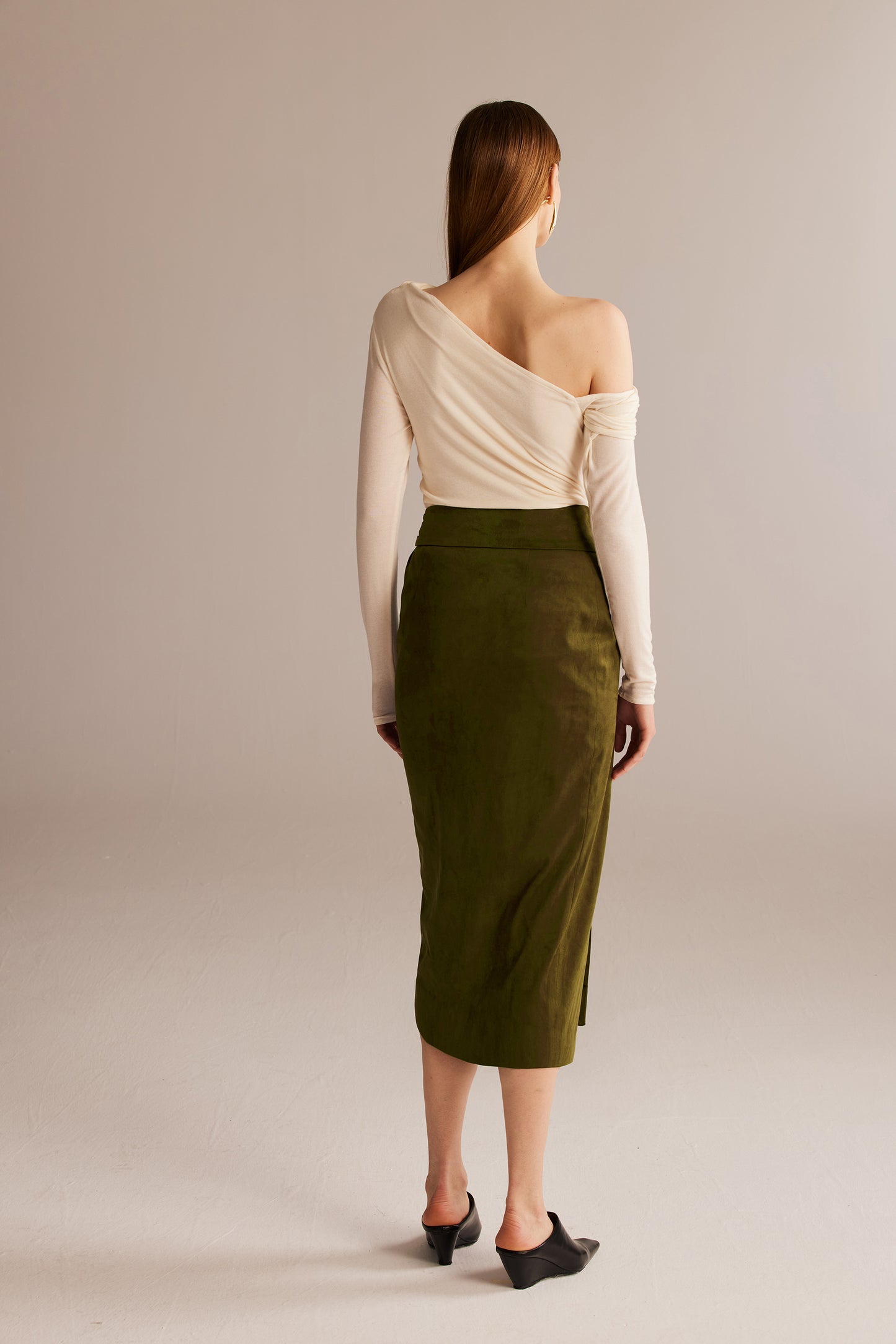 Olive-brown Suede Wrap Skirt