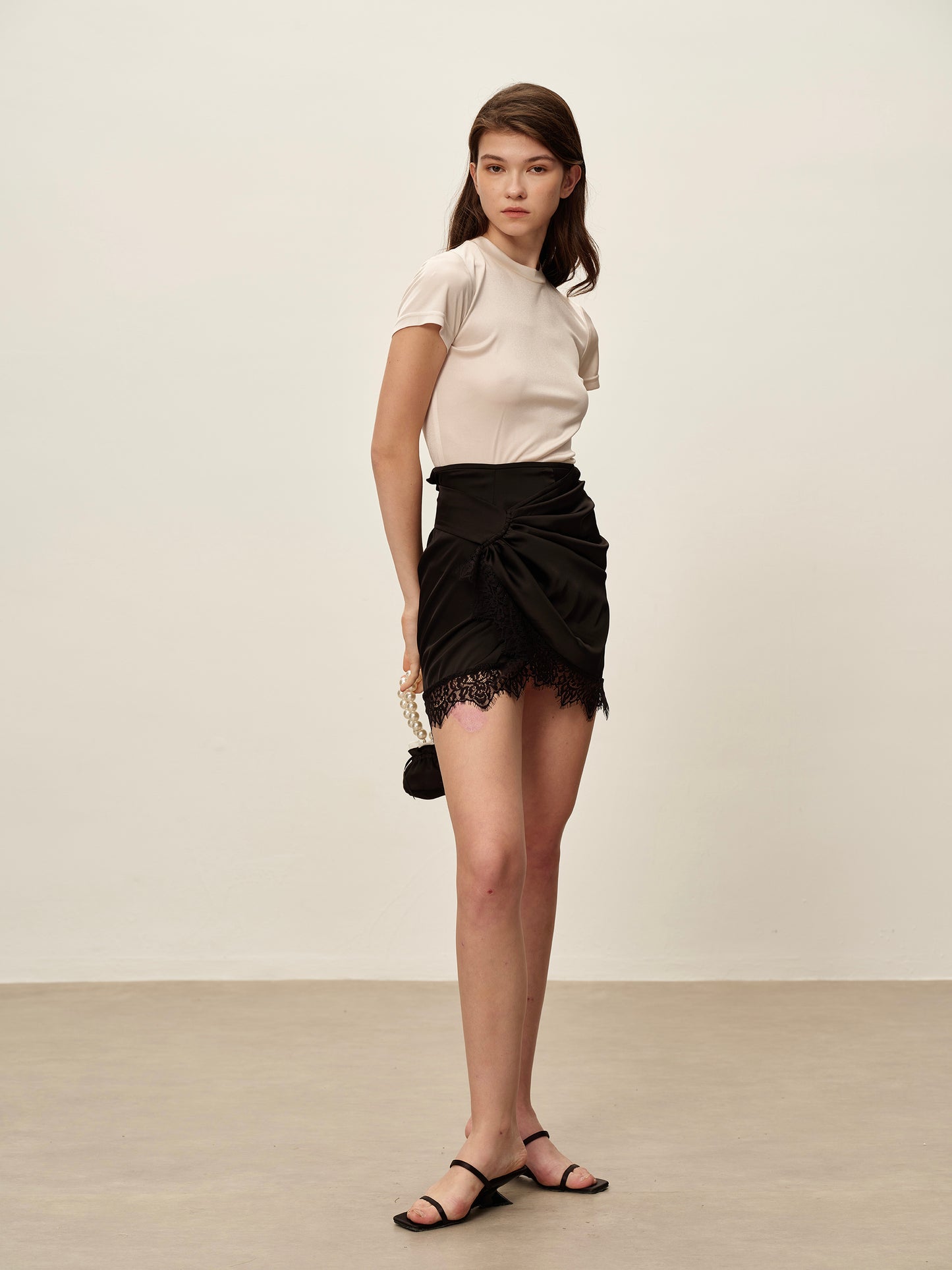 Black Lace-Trimmed Short Skirt