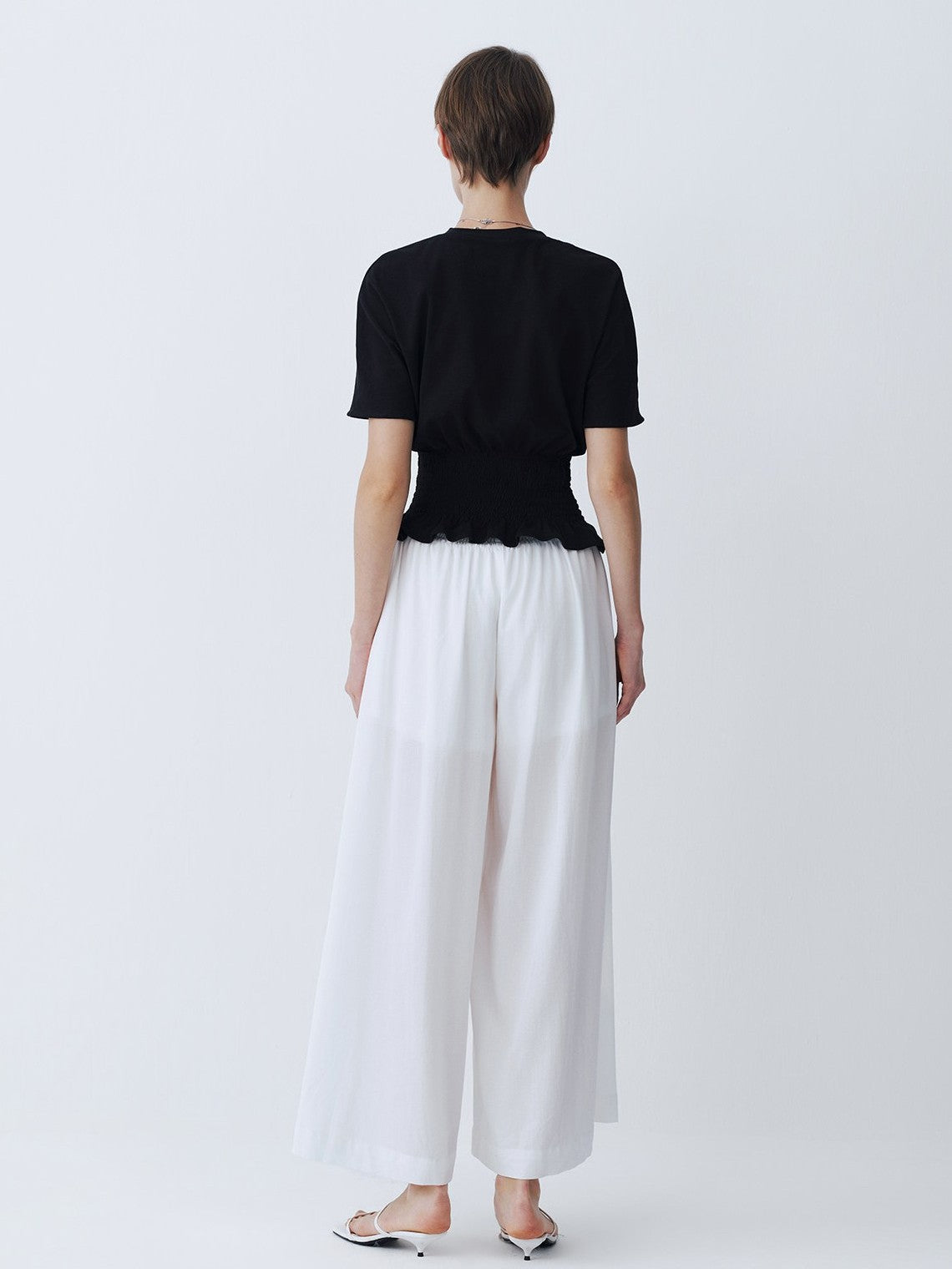 Black Pleated Short-Sleeved Top