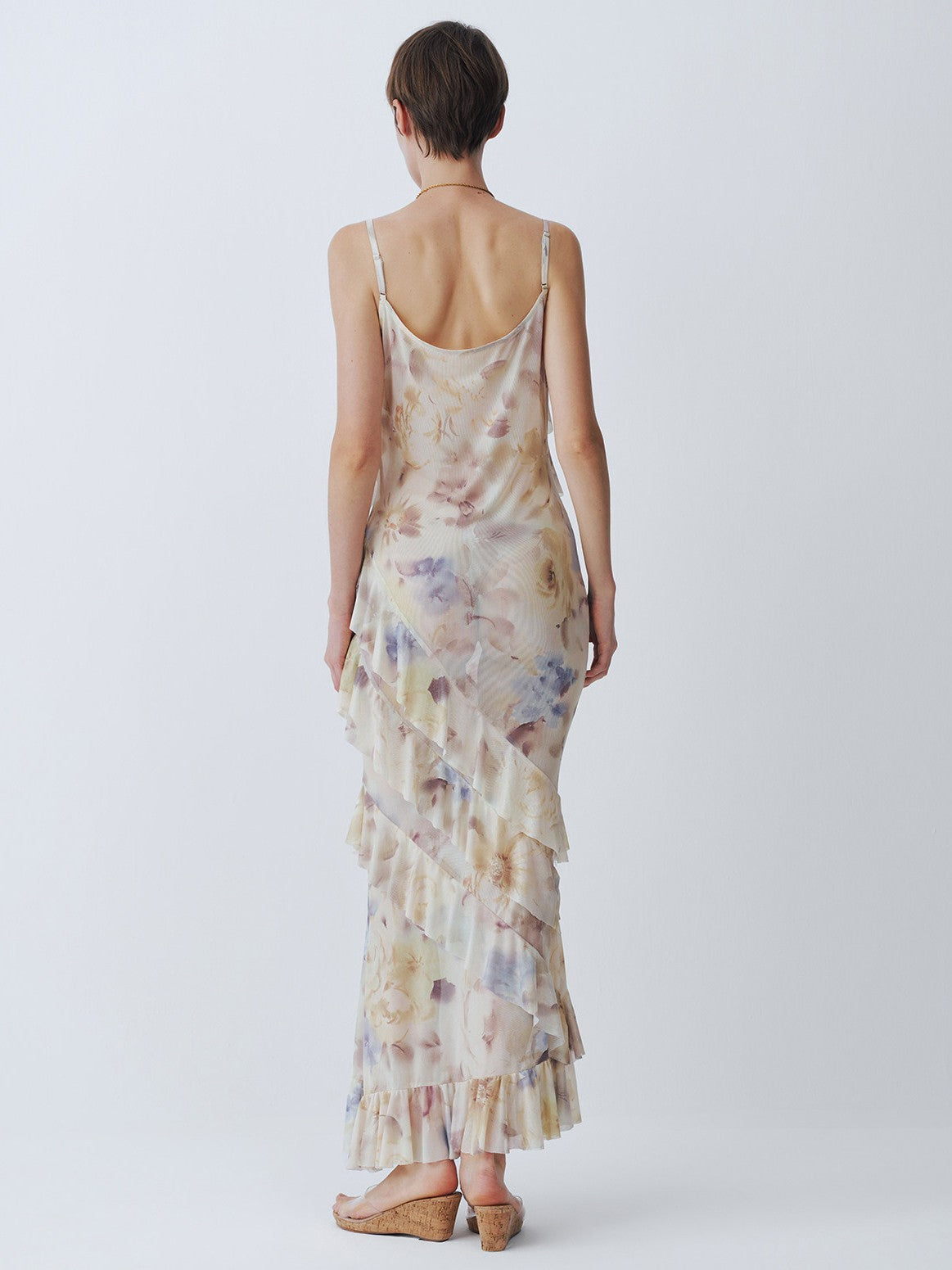 Yellow printed halter dress
