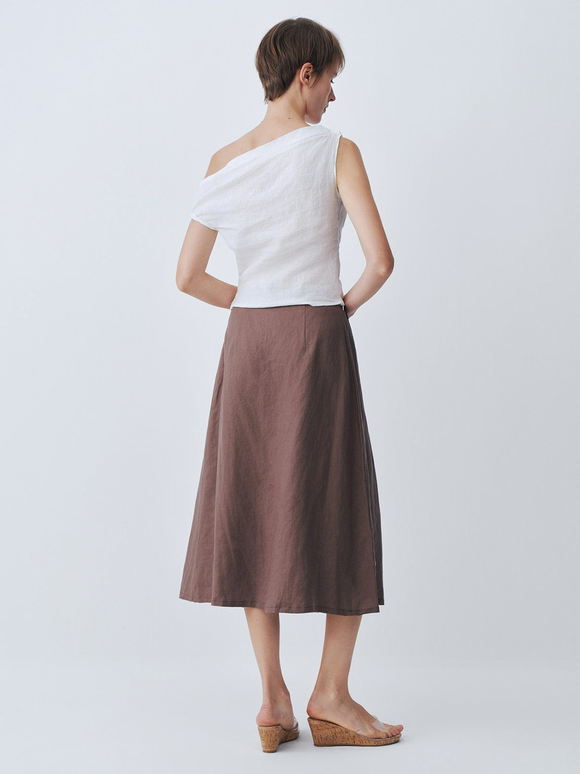 White double-tie one-shoulder linen top