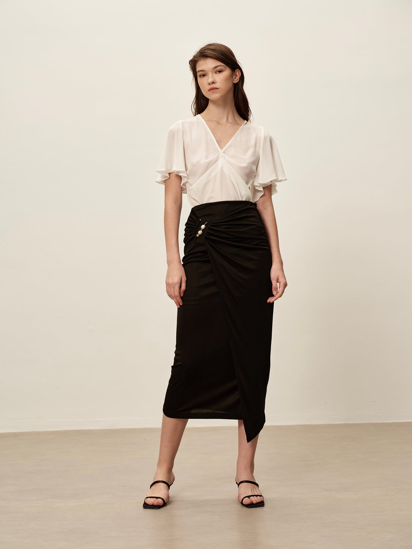Black Acetate Knitted Metal Buckle Skirt