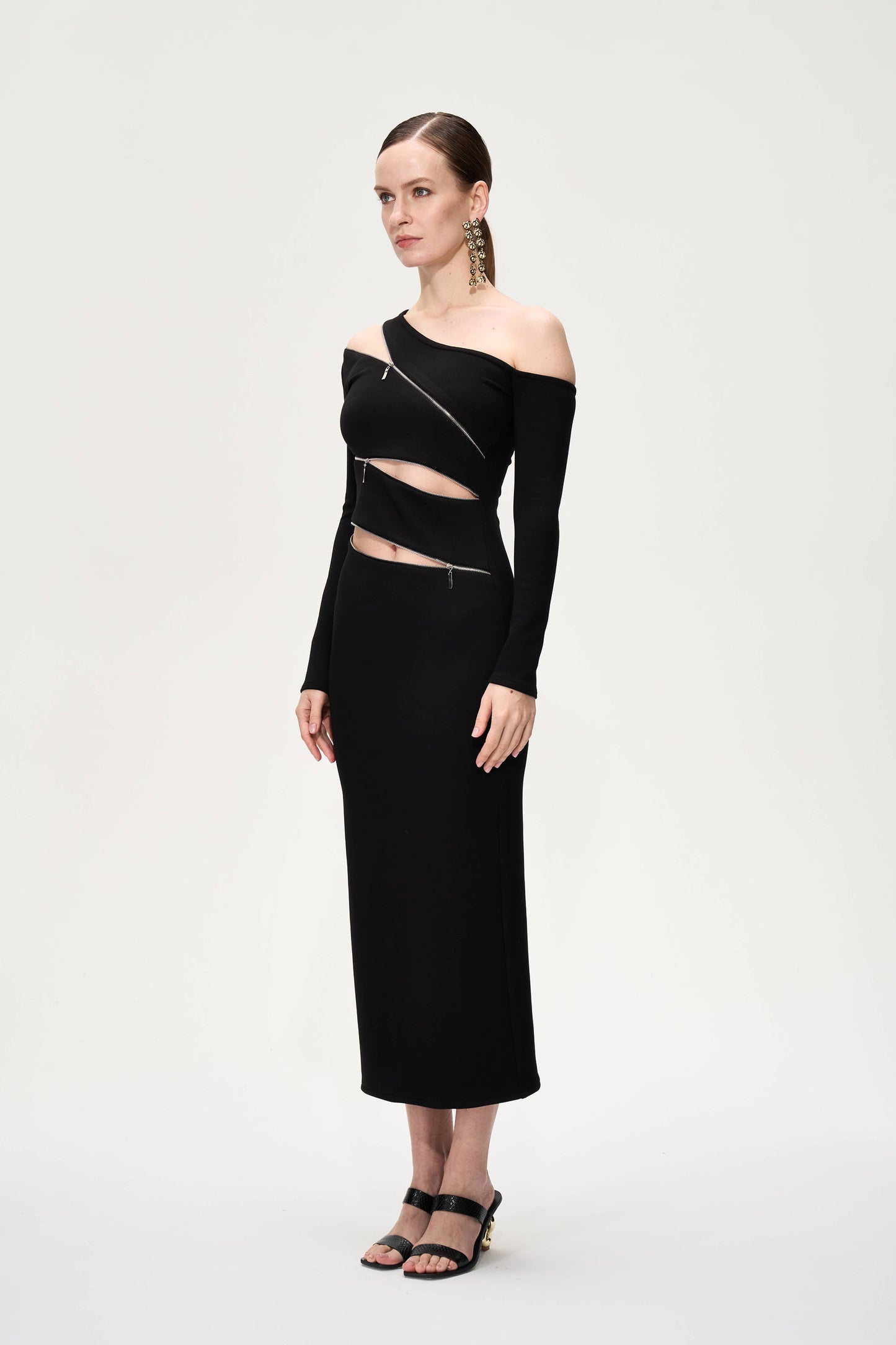 Zipper Ripped Hole Decorated Dress