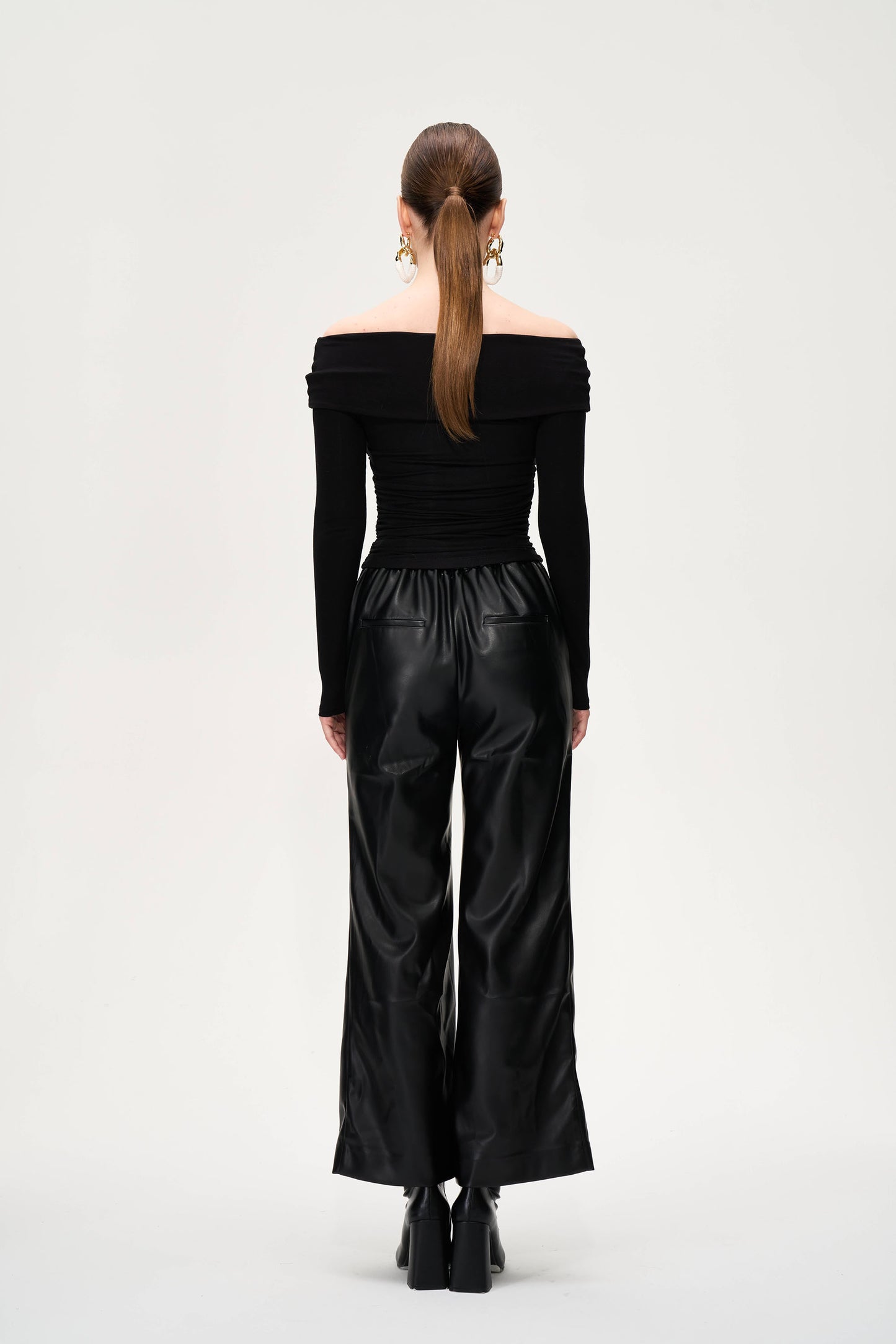 Elastic Straight-leg Leather Pants