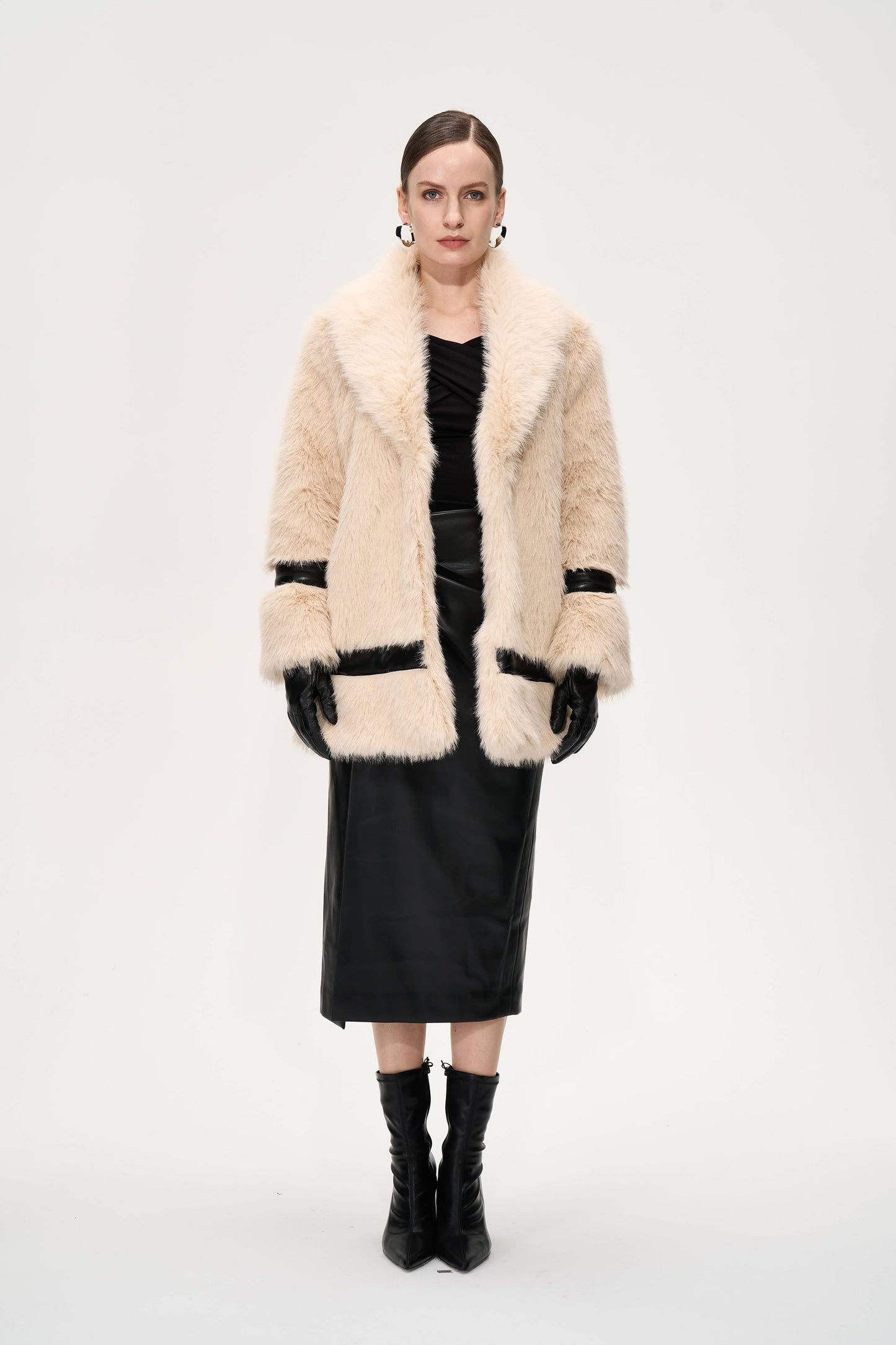 Leather-trimmed Eco-friendly Fur Coat