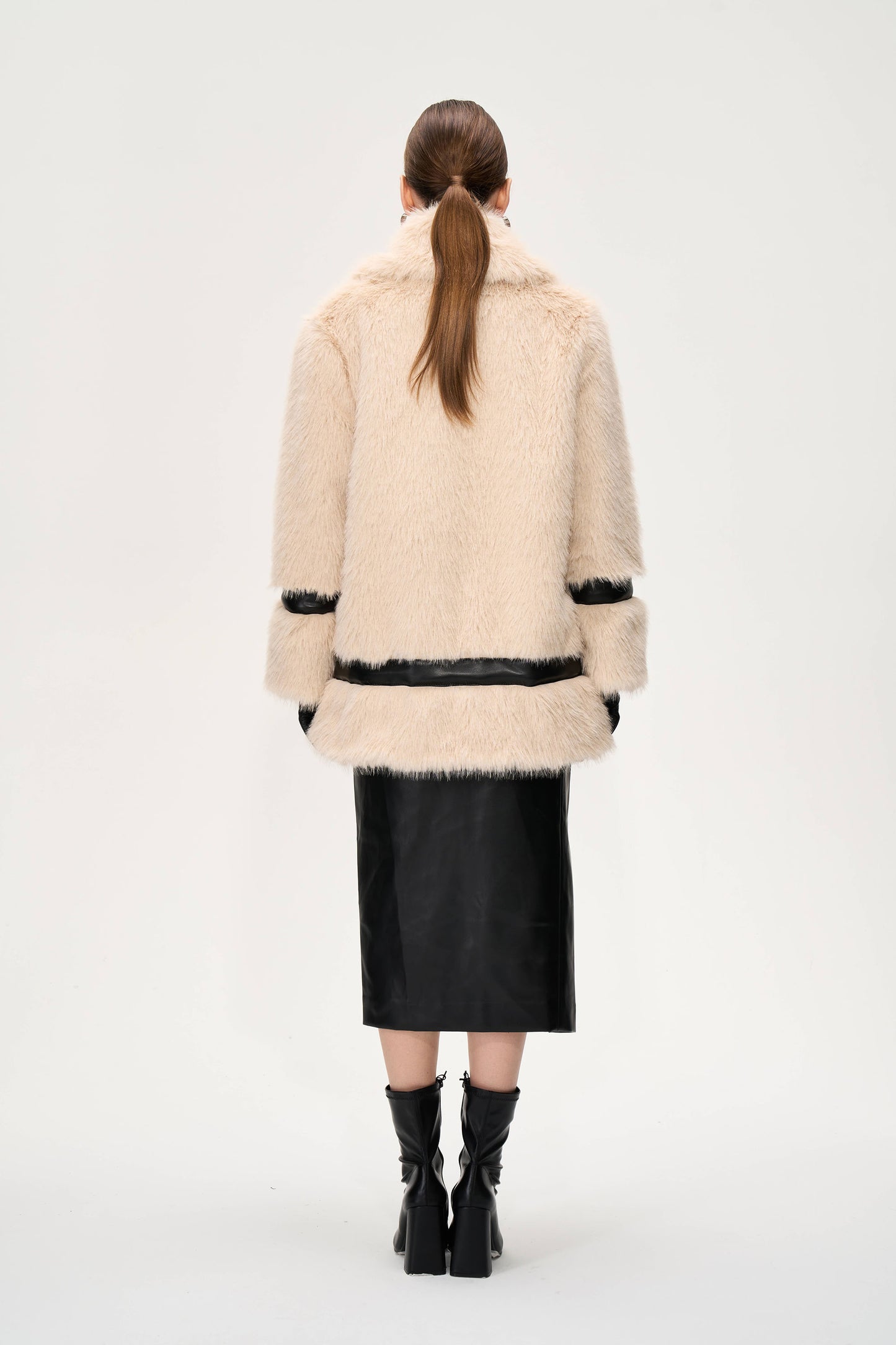 Leather-trimmed Eco-friendly Fur Coat