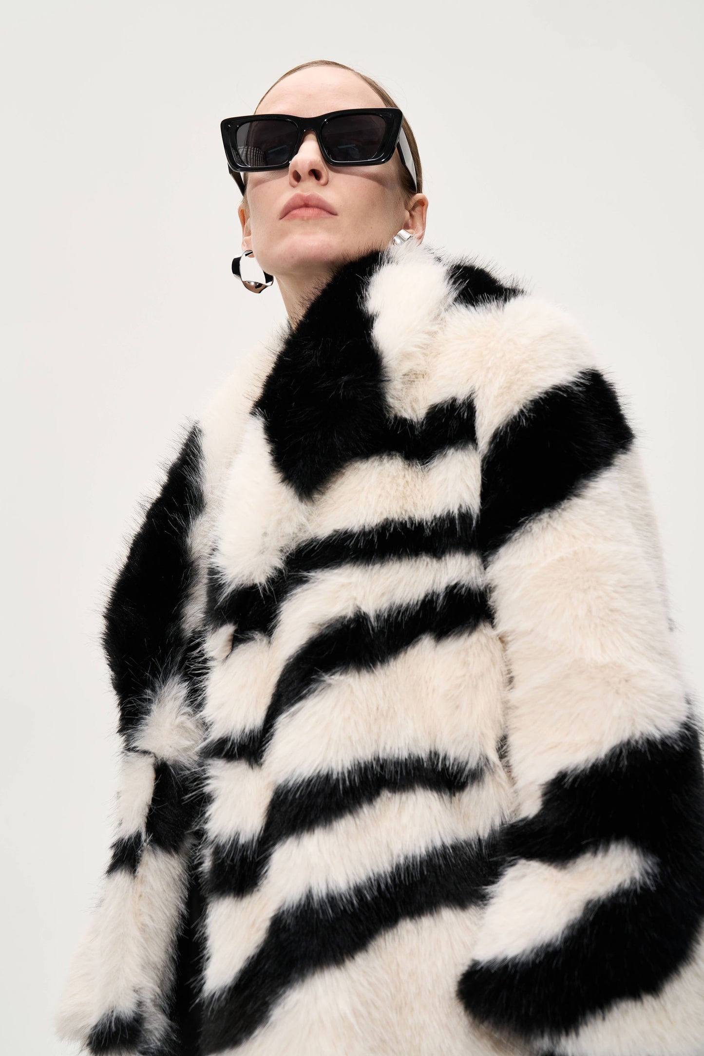Zebra-stripe Eco-friendly Fur Coat