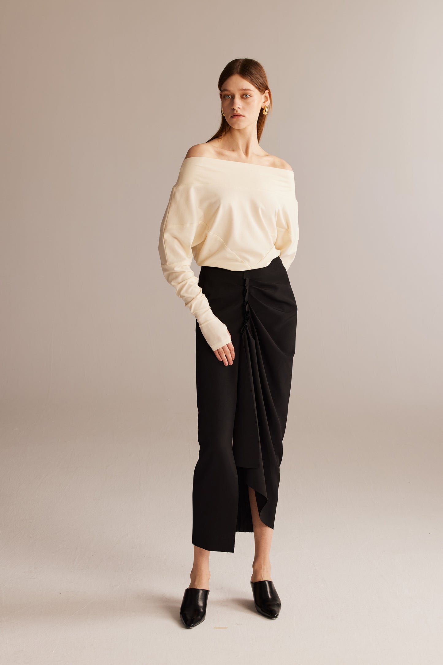 White Off- Shoulder Dolman Sleeve Shirt