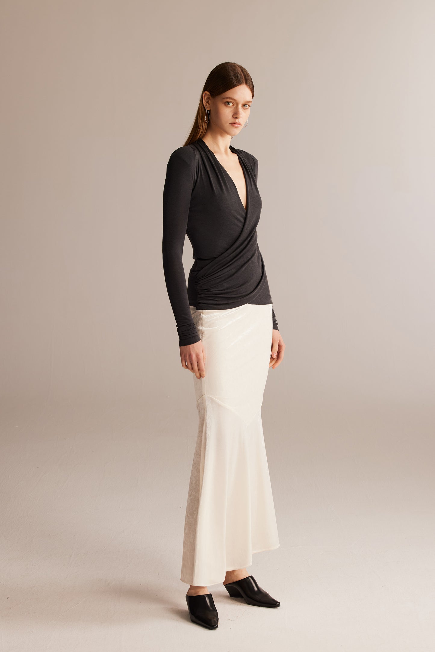 White Acetate Velvet Flare Skirt