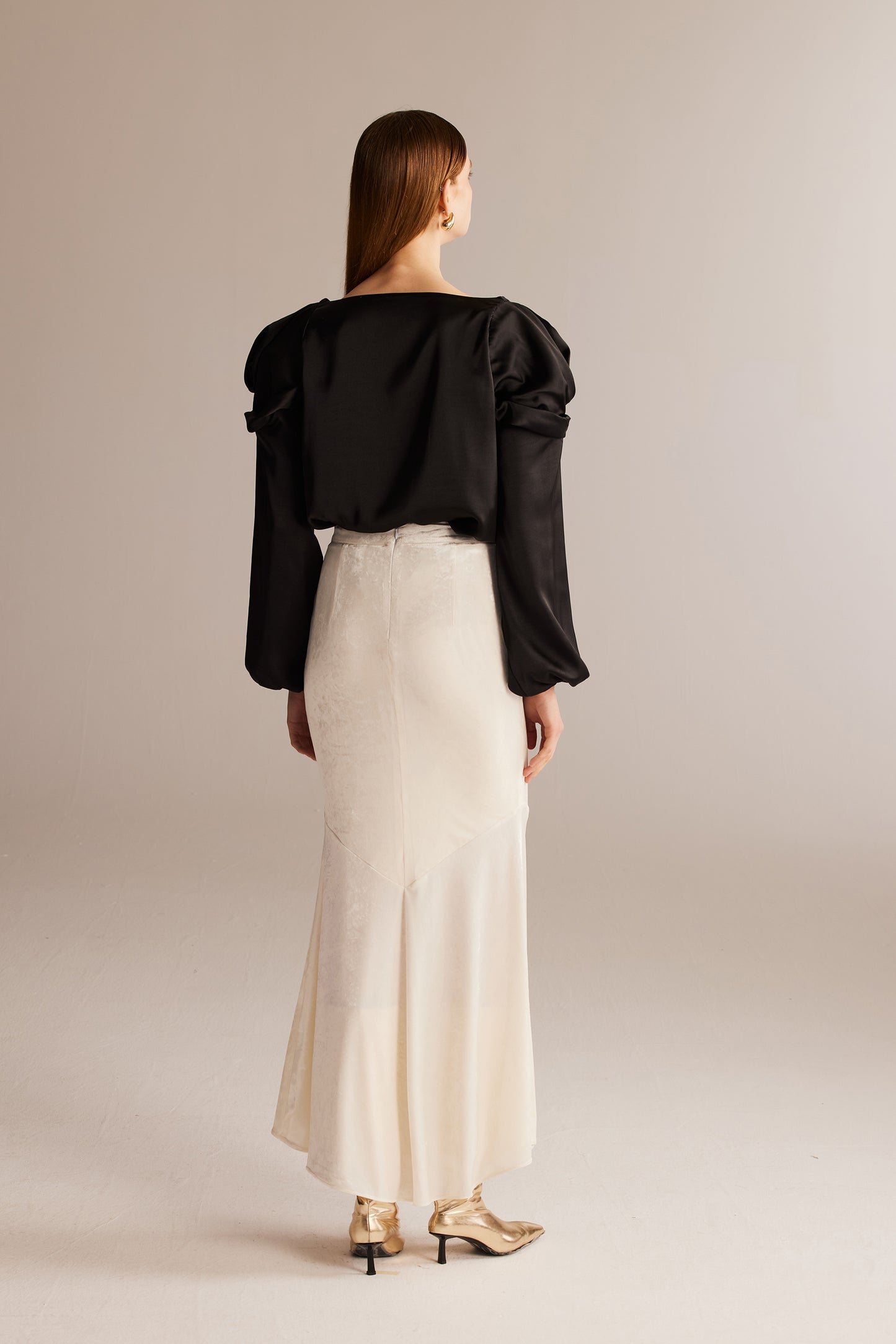 White Acetate Velvet Flare Skirt