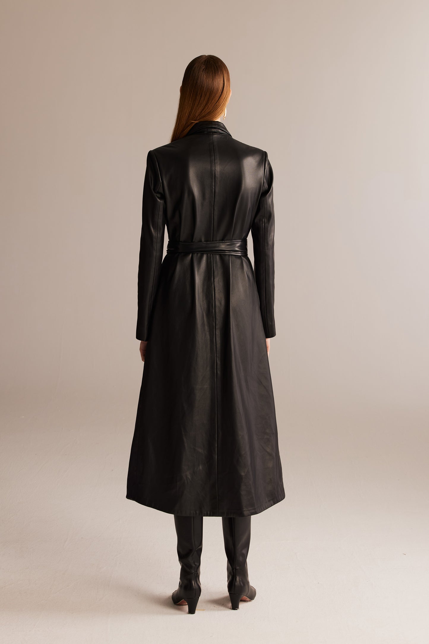 Black Wrap-around Leather Trench Coat