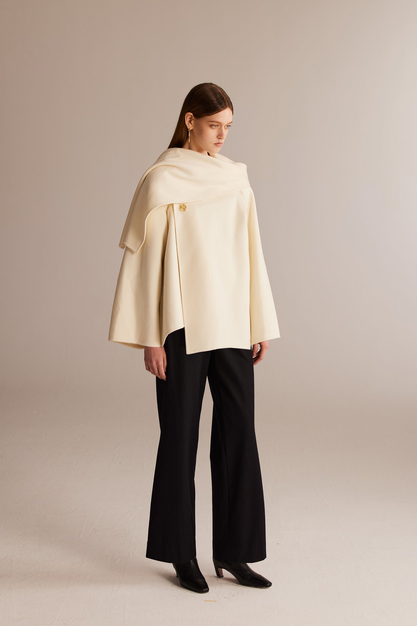 Black Cross-pleated High-waisted Wool Suit Pants