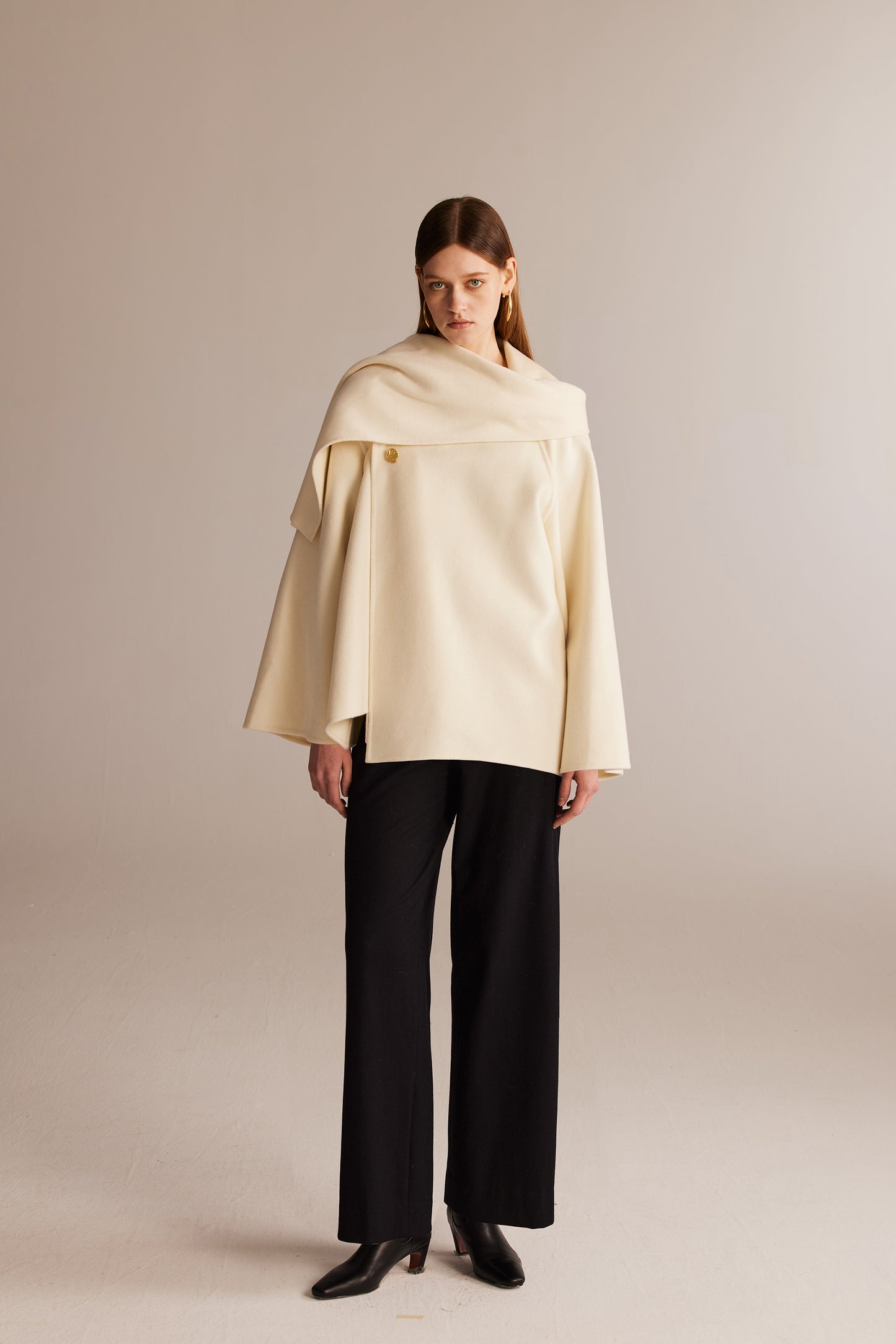 Black Cross-pleated High-waisted Wool Suit Pants