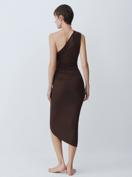 Two-Tone One-Shoulder Double-Tie Dress