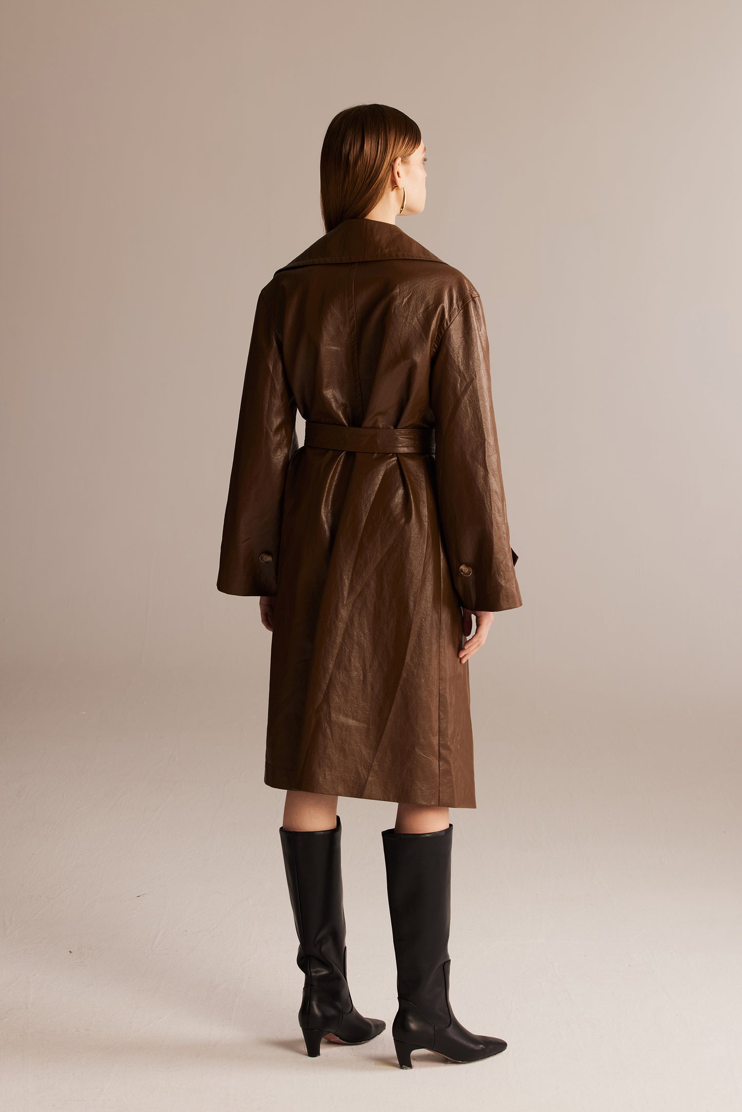 Coffee Leather Trench Coat