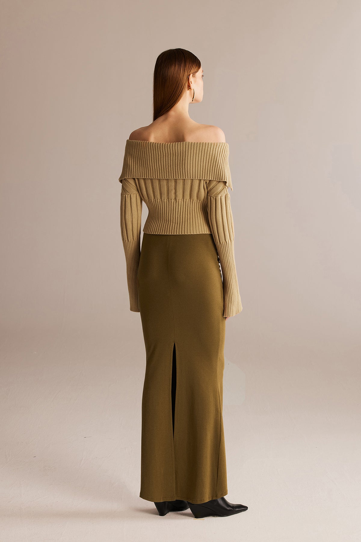 Olive-brown Roman Column Texture Cardigan