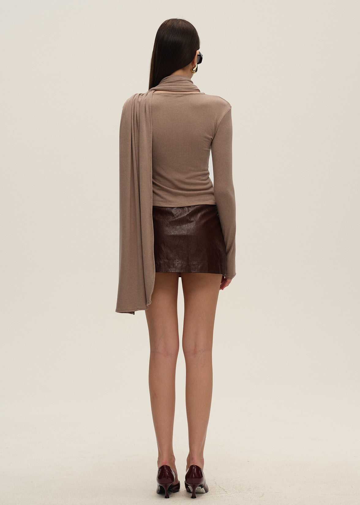 Purple-Grey Cardigan with Decorative Scarf Detail