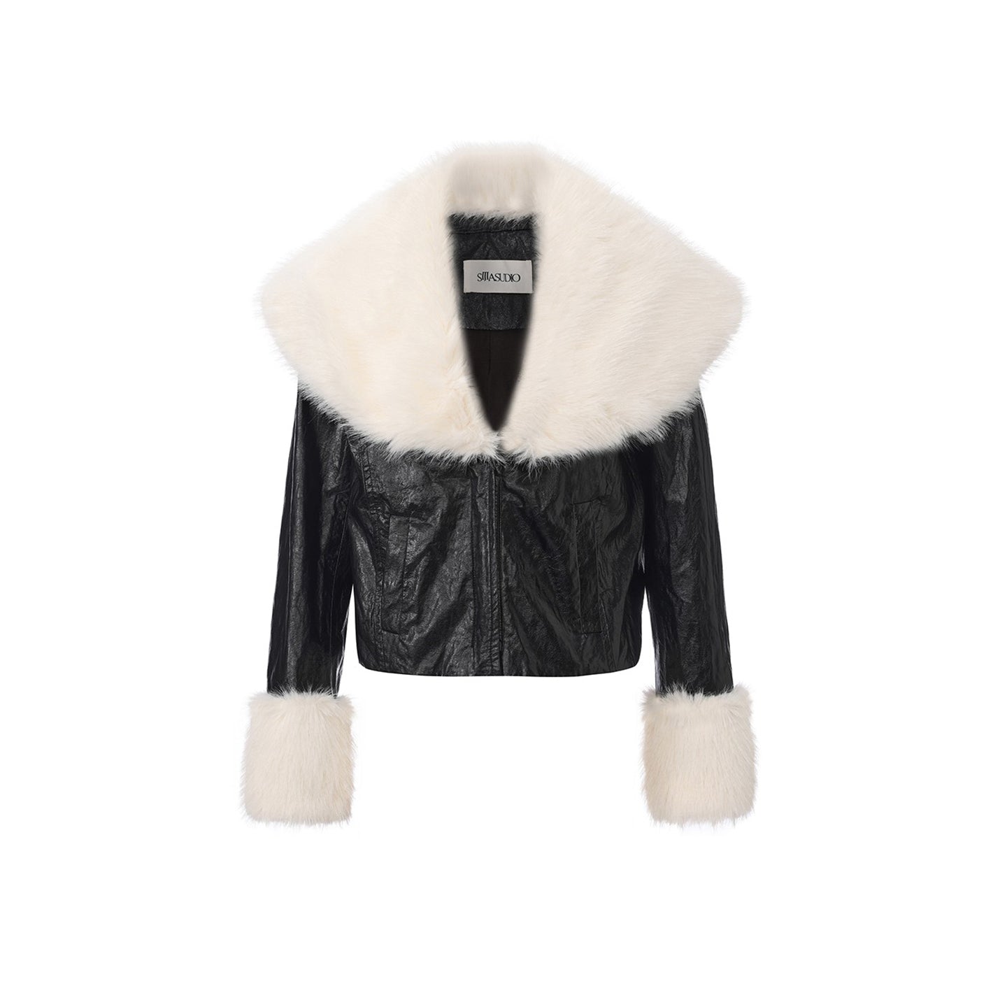 Black Leather Jacket with Faux Fur Collar