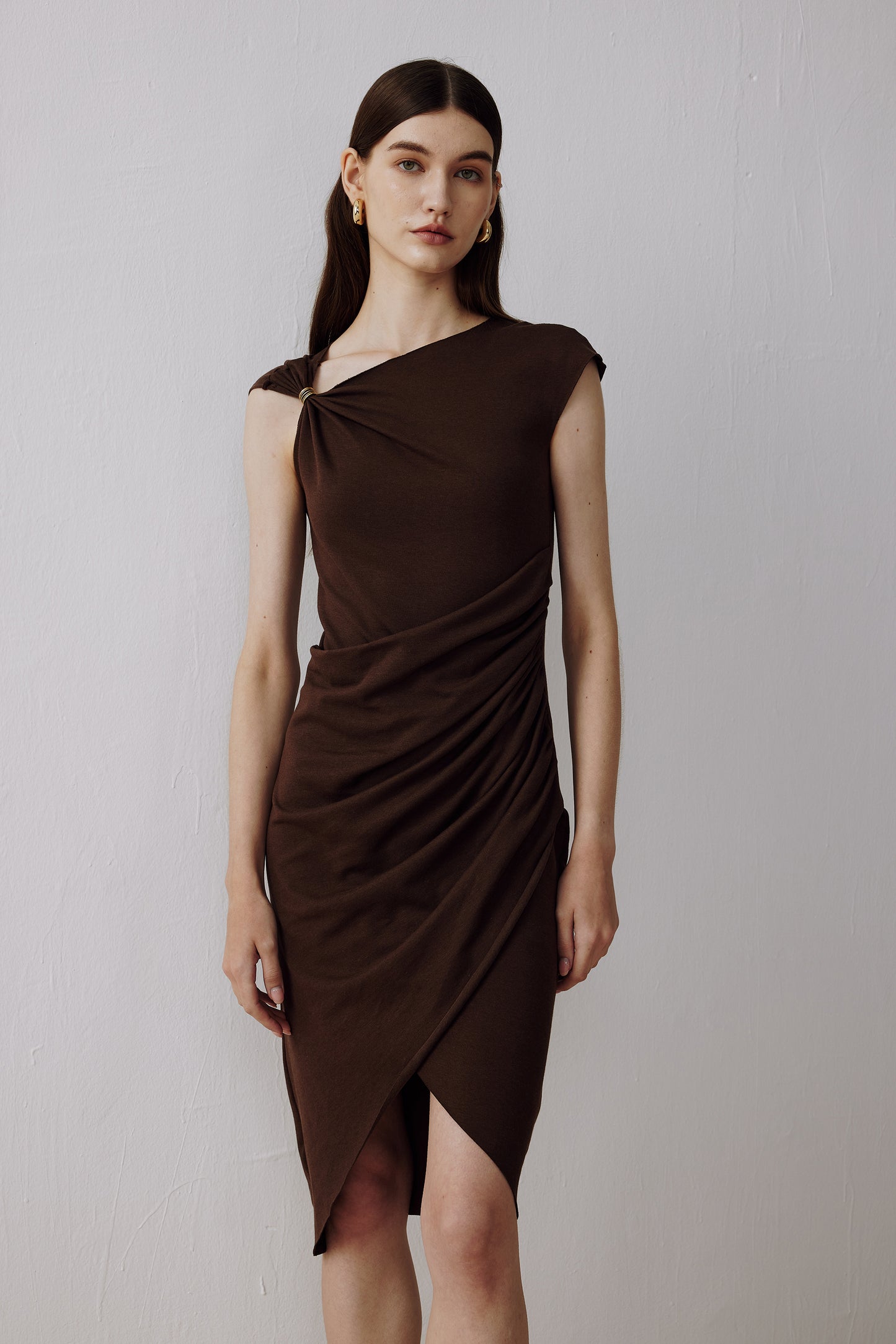 Knitted Asymmetrical Dress Brown