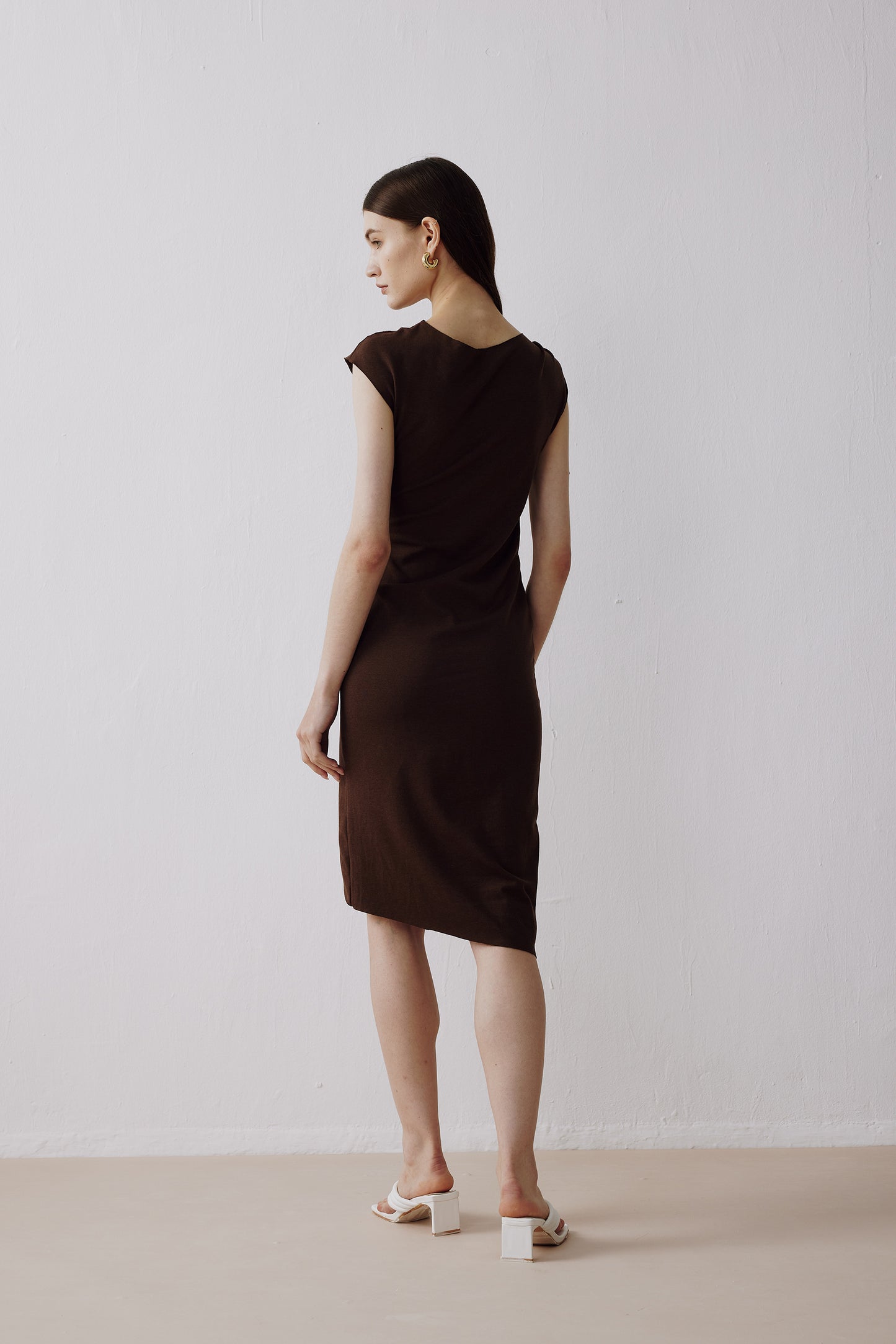 Knitted Asymmetrical Dress Brown