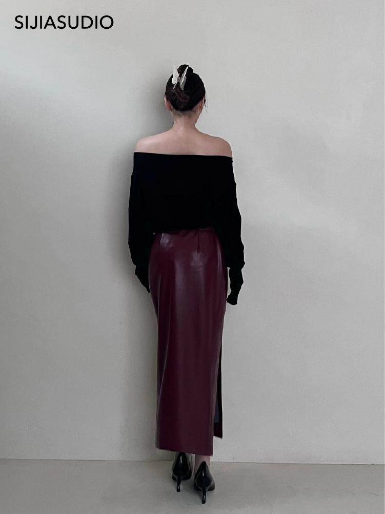 Red Leather Wrap Skirt