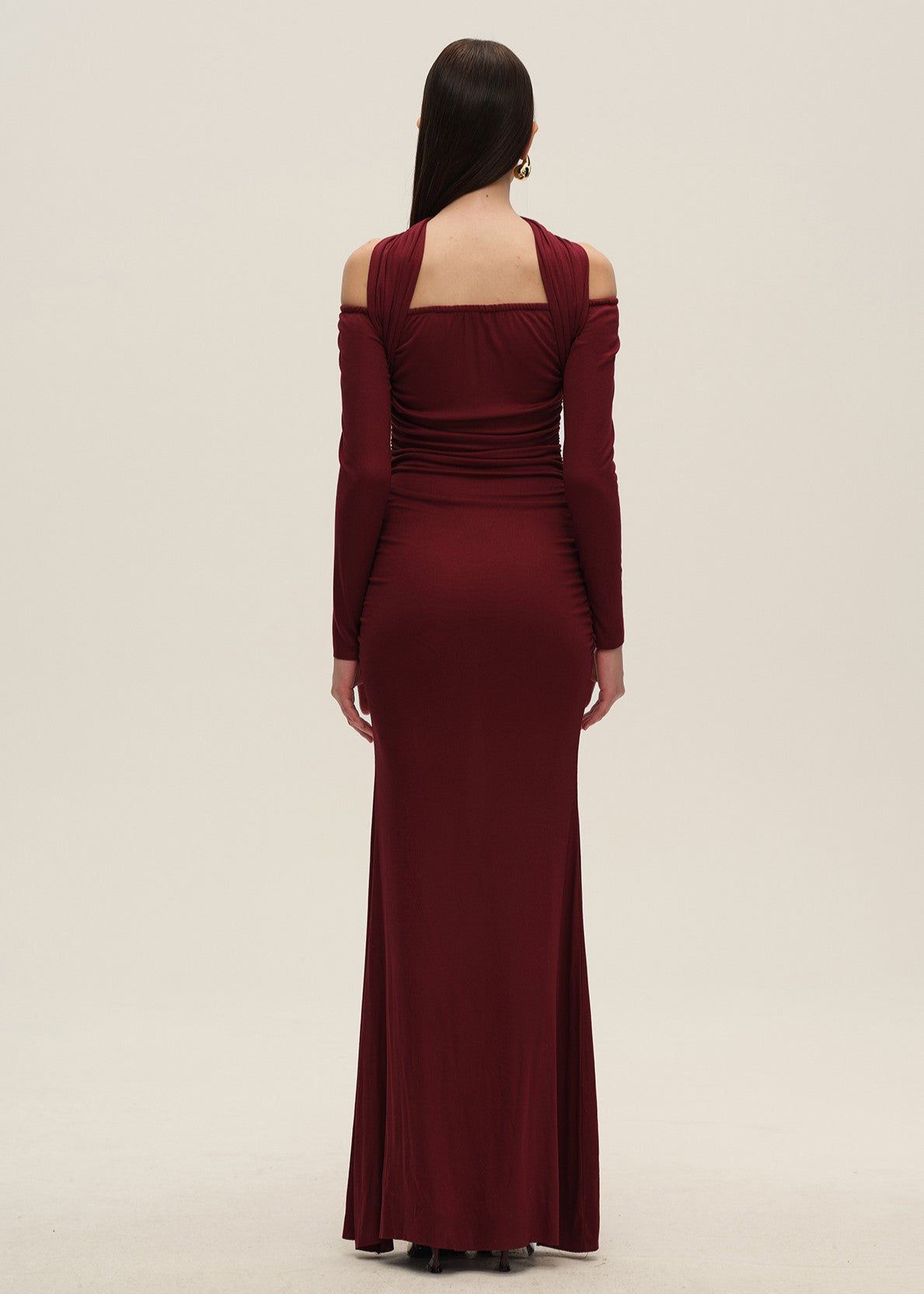 Red Halterneck Ruched Dress