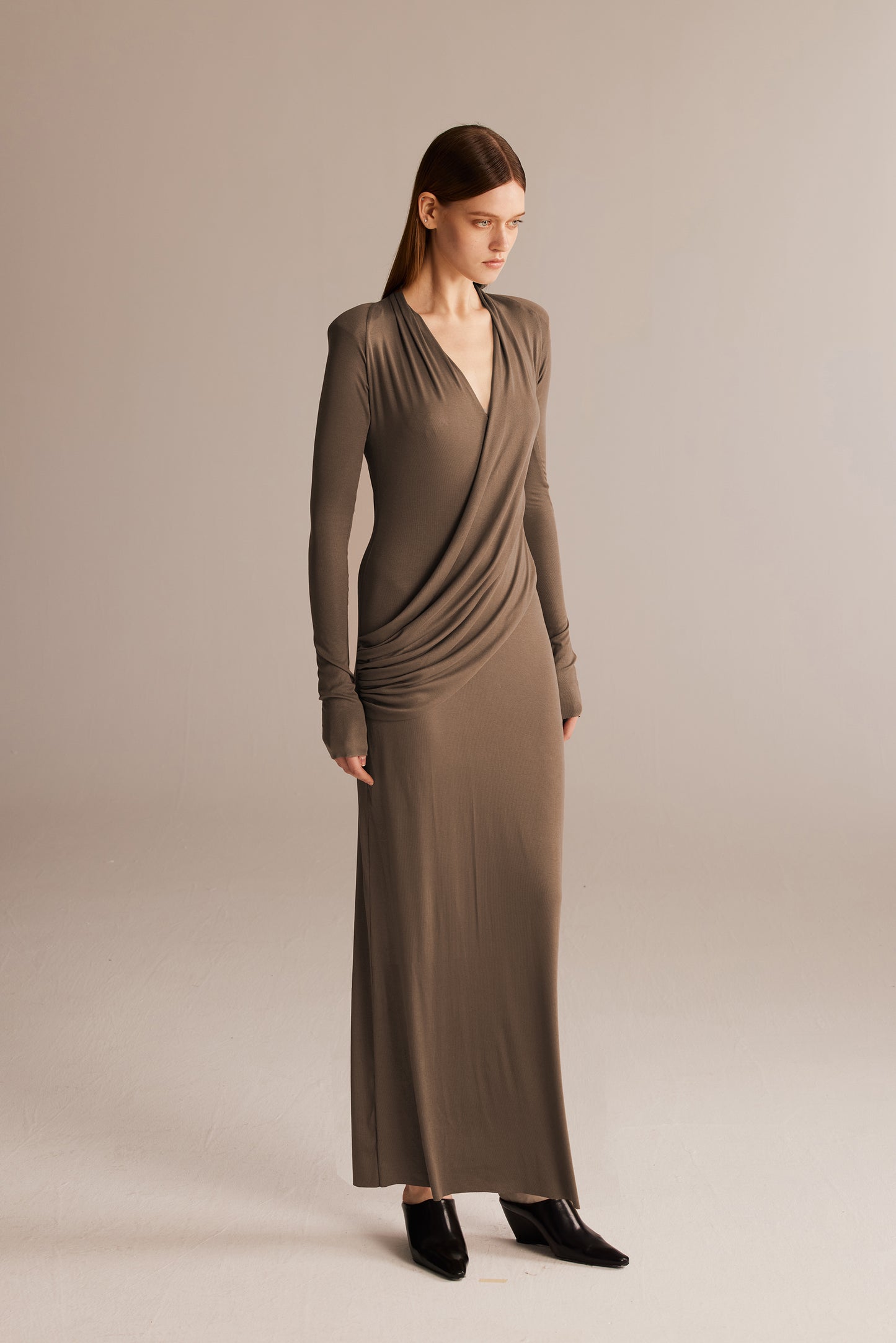 khaki Crossover Pleated Dress