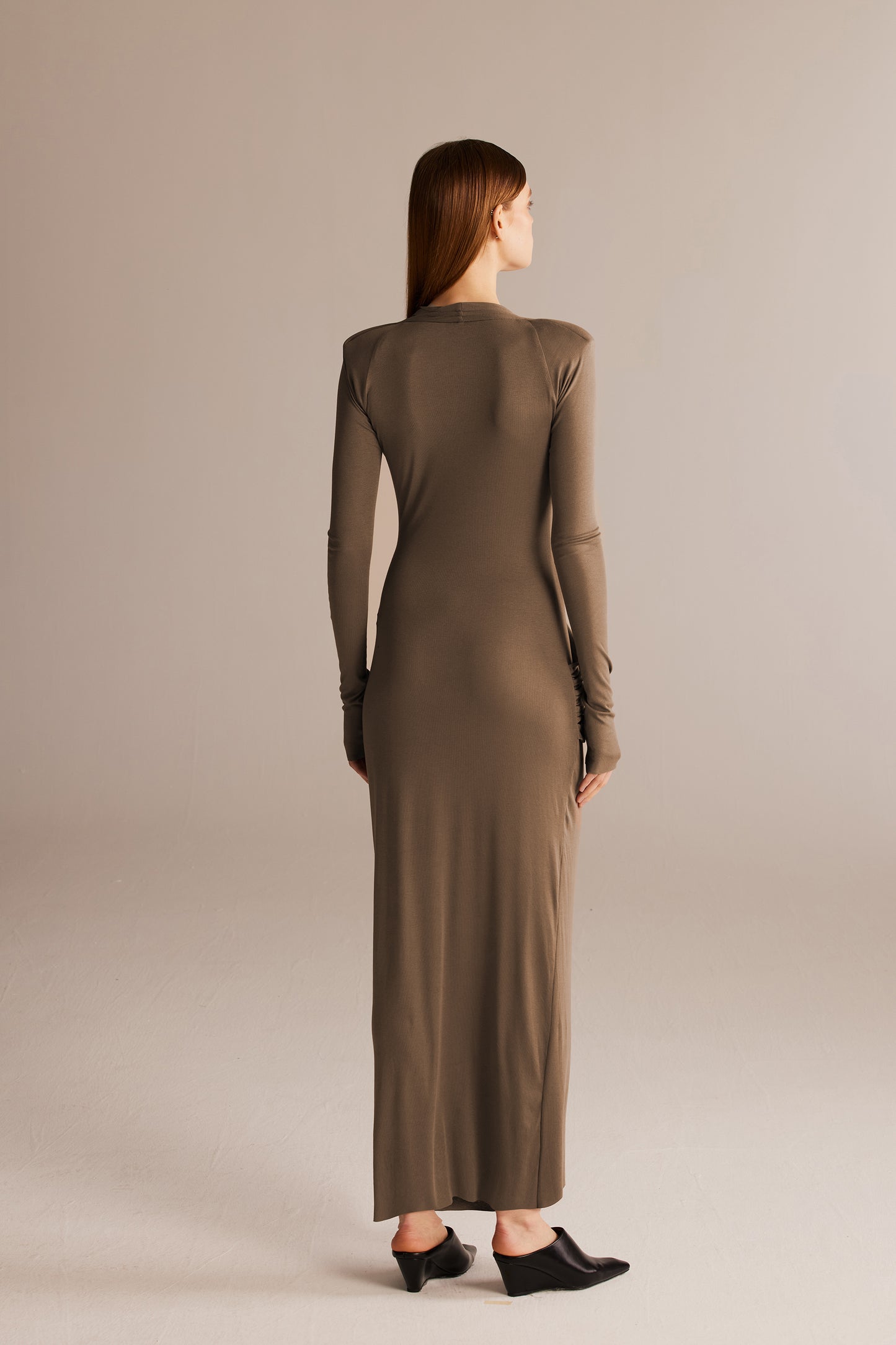 khaki Crossover Pleated Dress