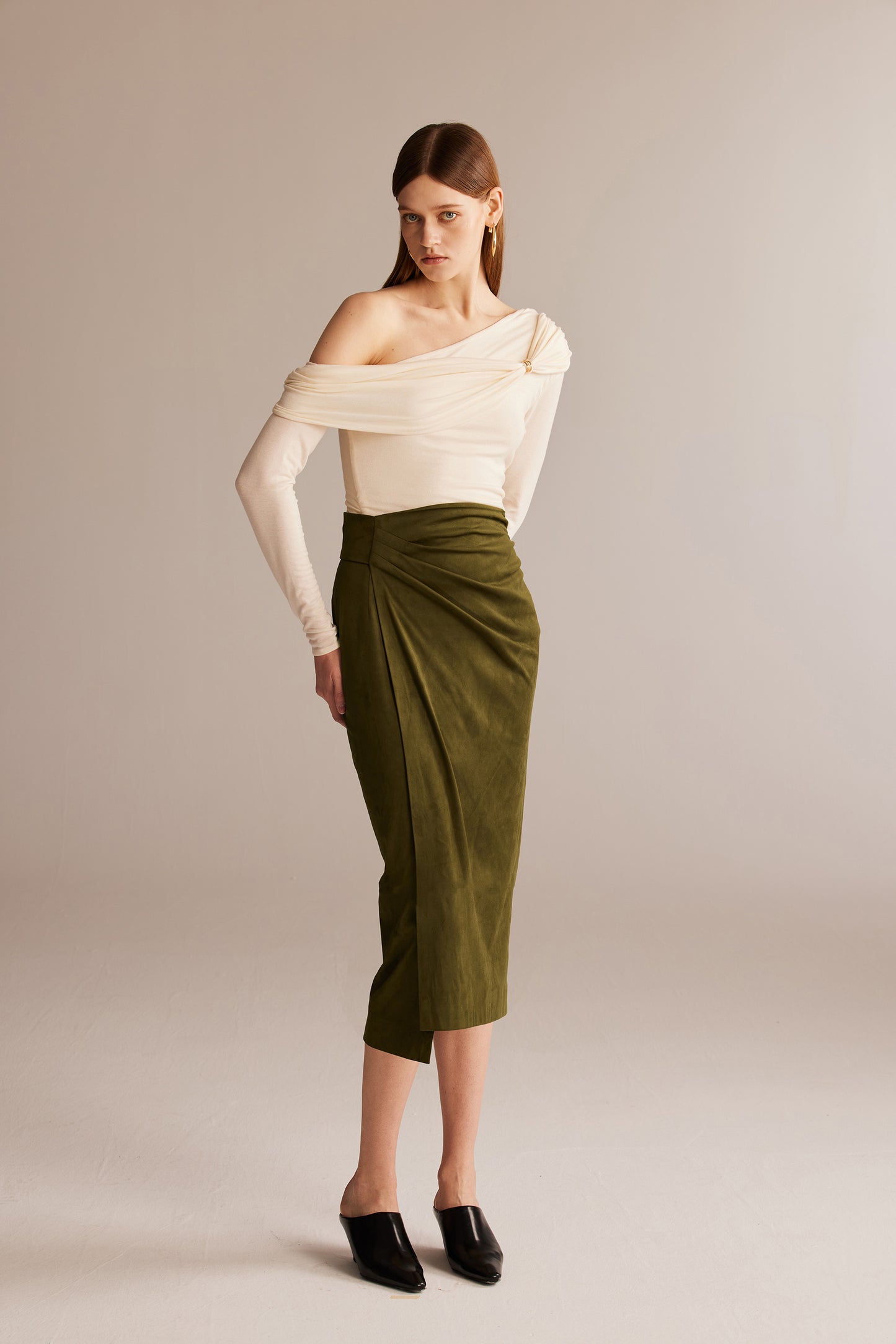 Olive-brown Suede Wrap Skirt