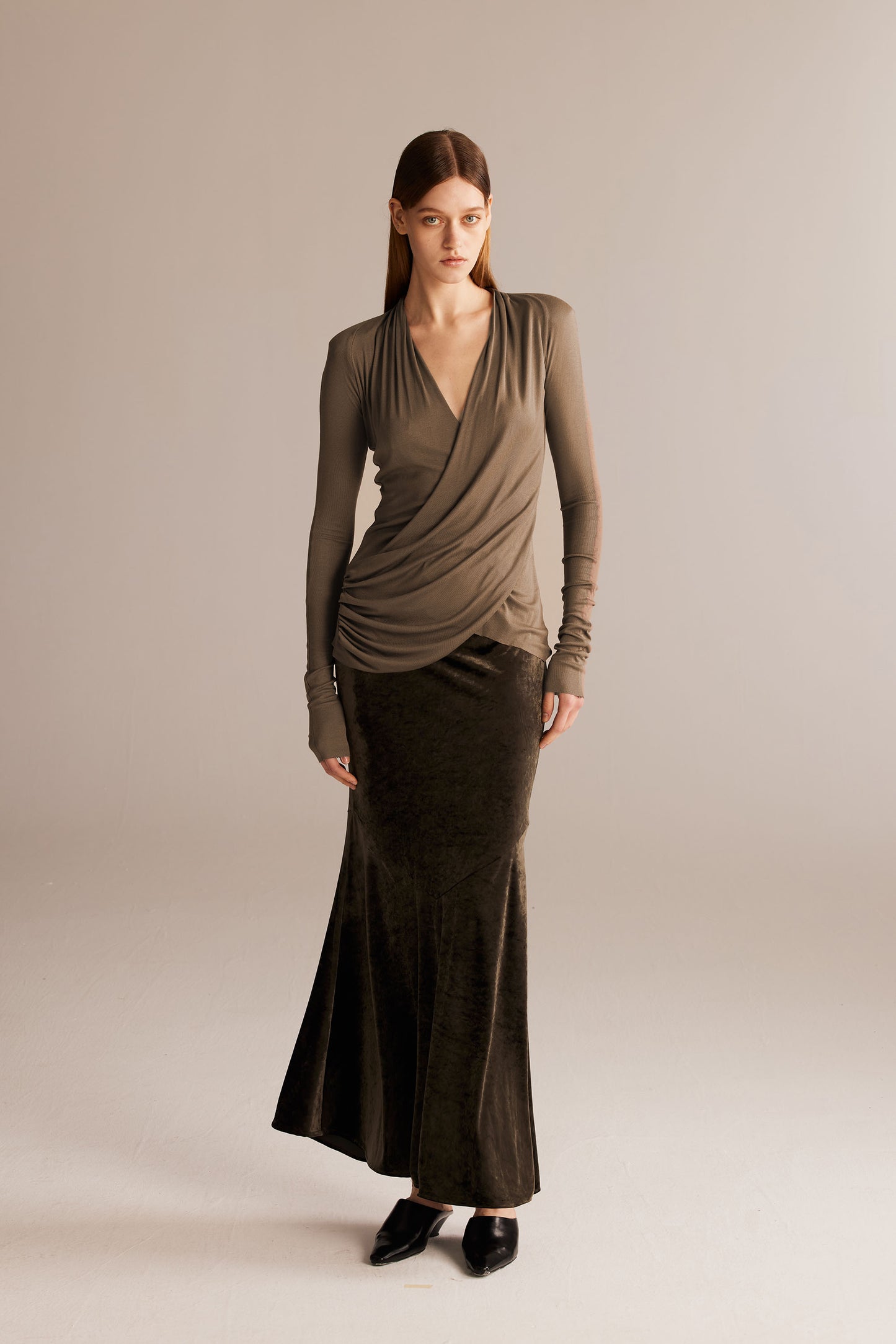 Khaki Crossover Pleated Top
