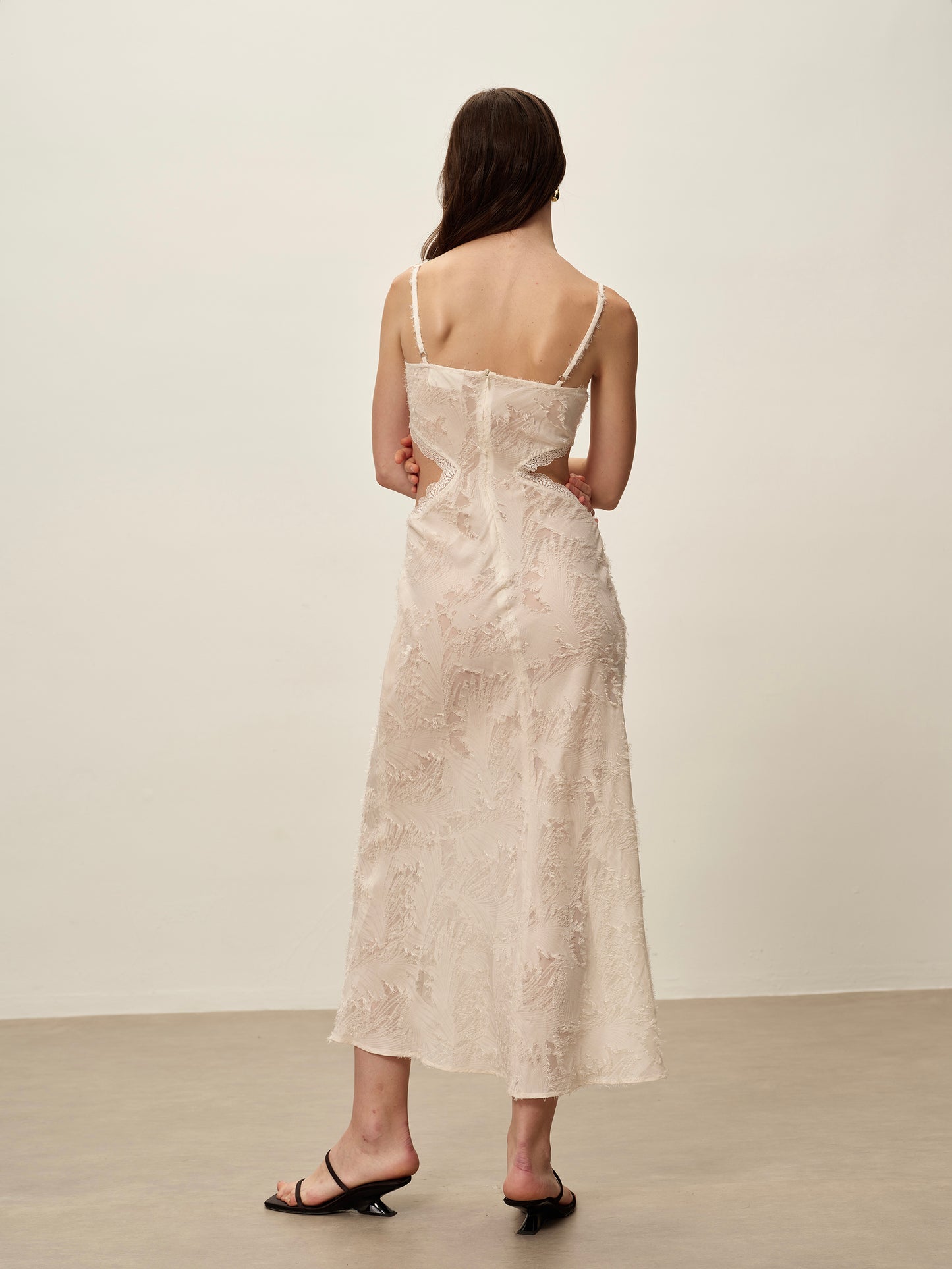 Lace Fringed Dress Cream