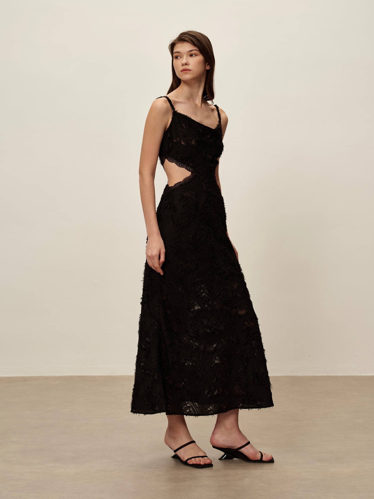 Lace Fringed Dress Black