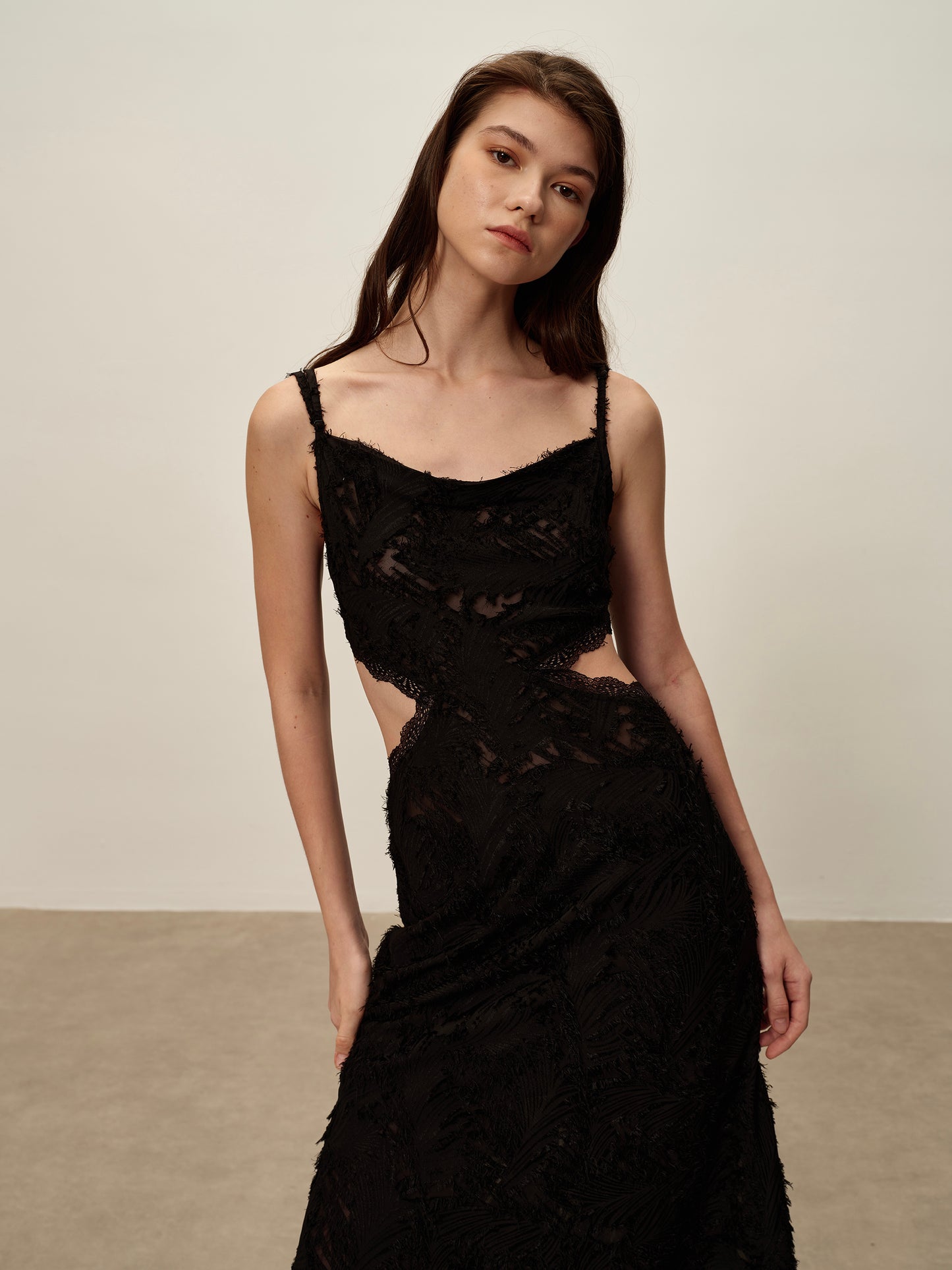 Lace Fringed Dress Black