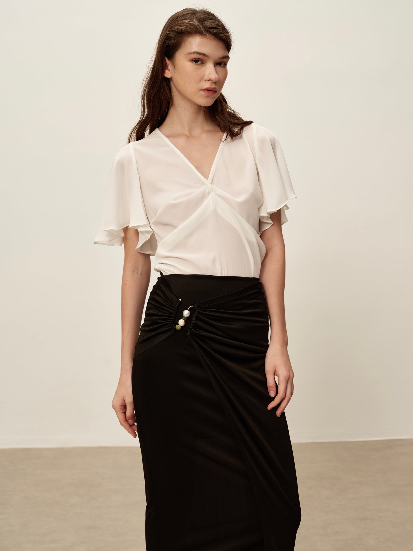 Black Acetate Knitted Metal Buckle Skirt