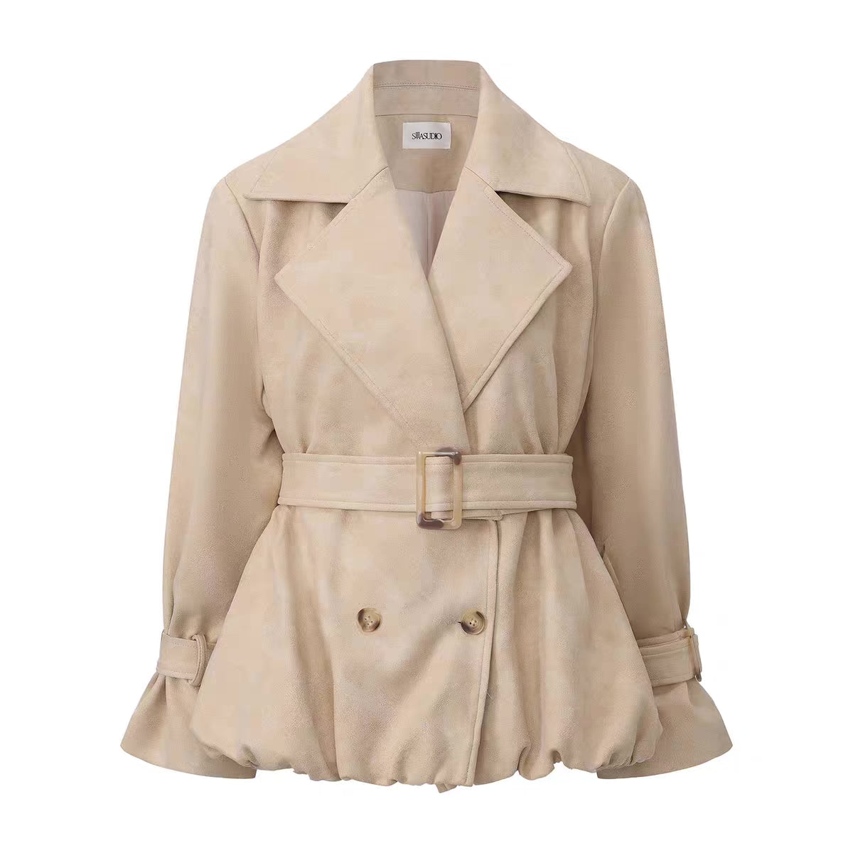 Khaki Suede Belted Leather Trench
