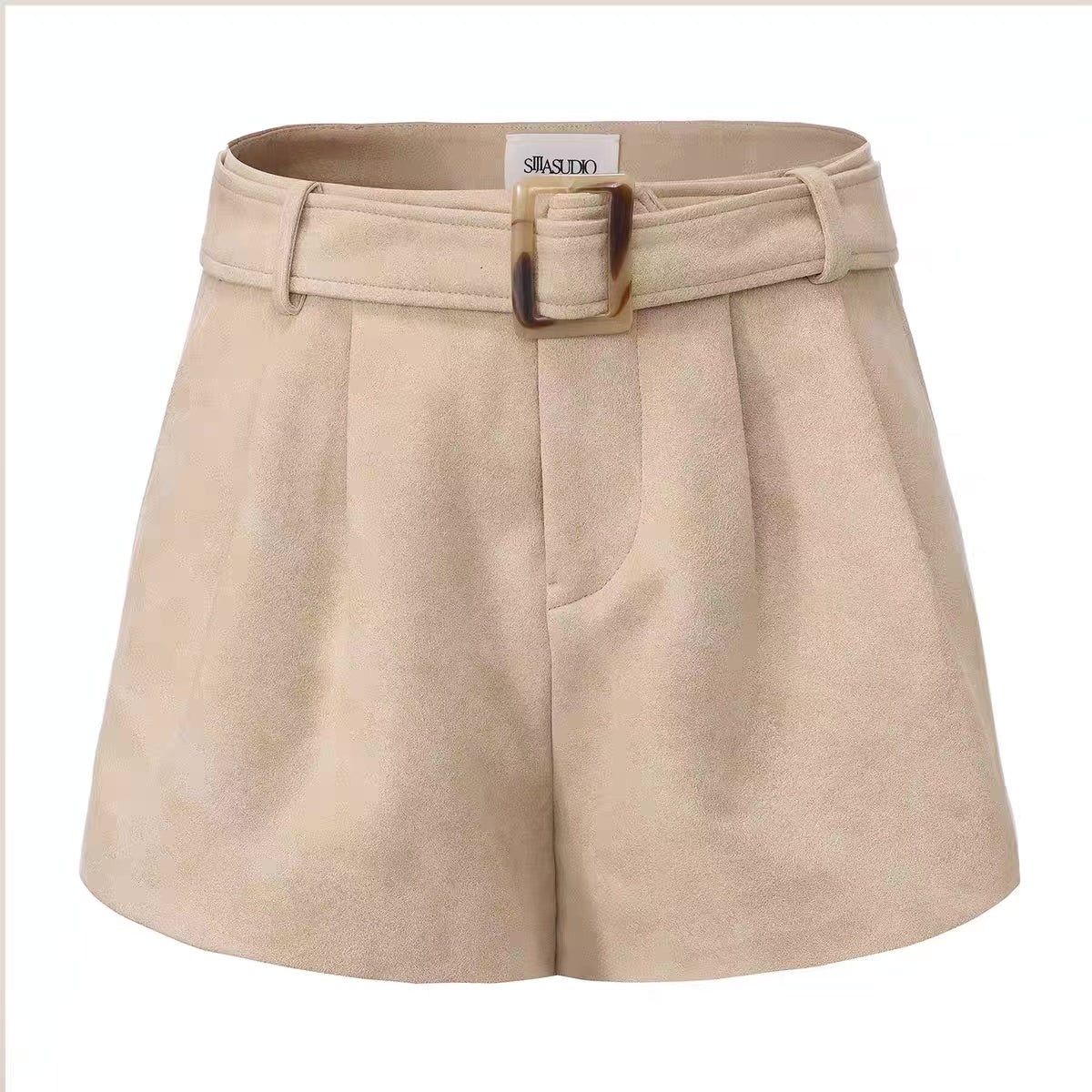 Khaki Suede Leather Shorts