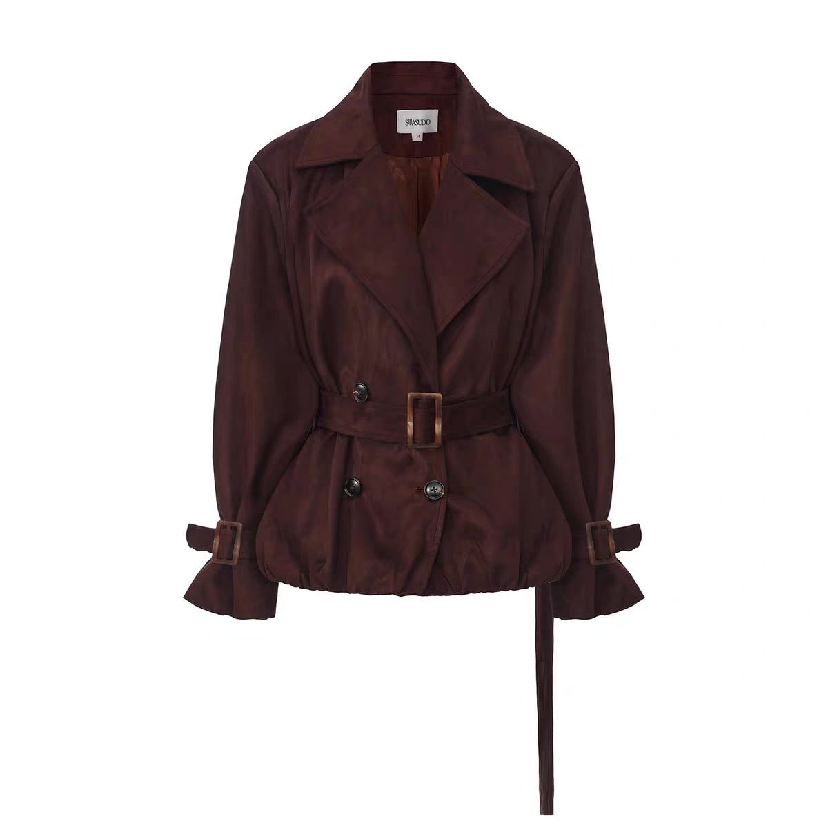 Burgundy Suede Belted Leather Trench