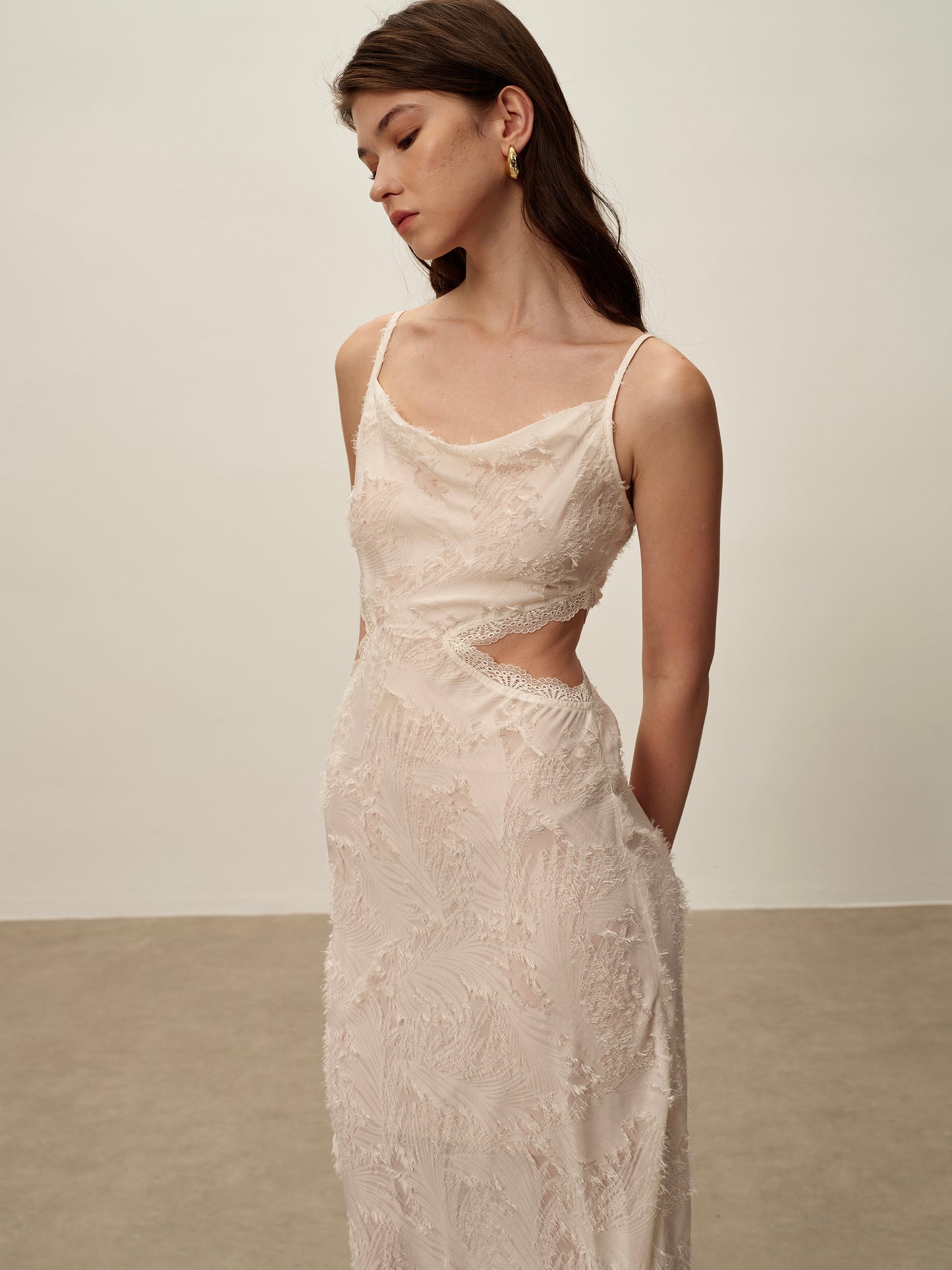 Lace Fringed Dress Cream