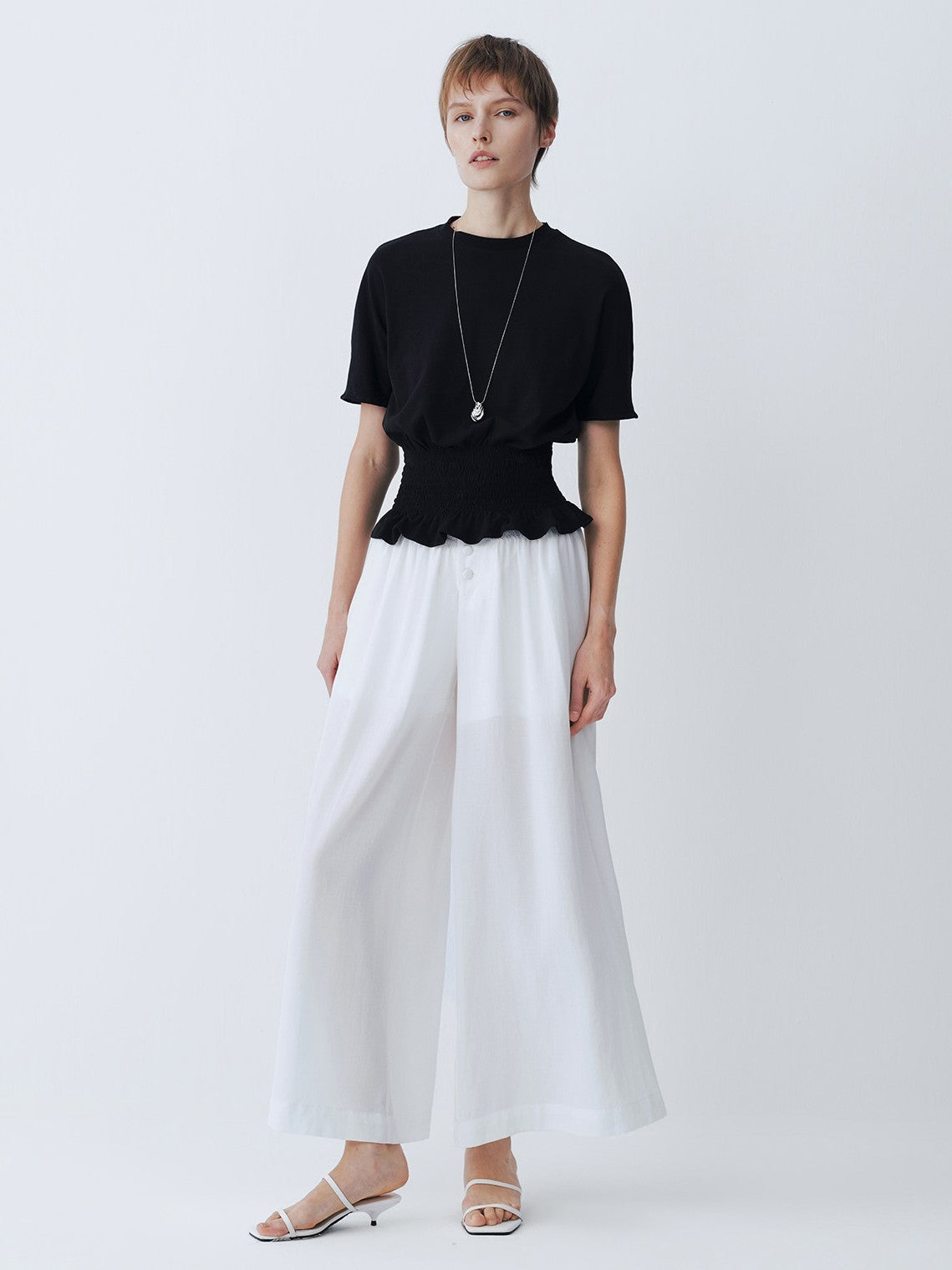 Black Pleated Short-Sleeved Top