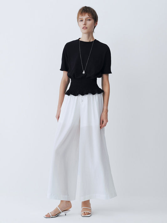 Black Pleated Short-Sleeved Top