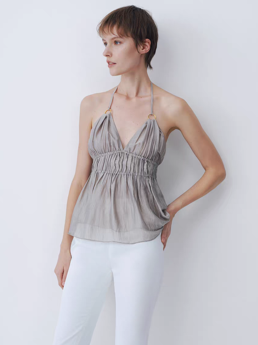 Metal ring halter top grey
