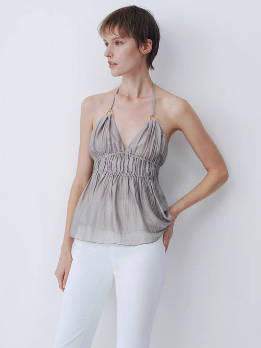 Metal ring halter top grey