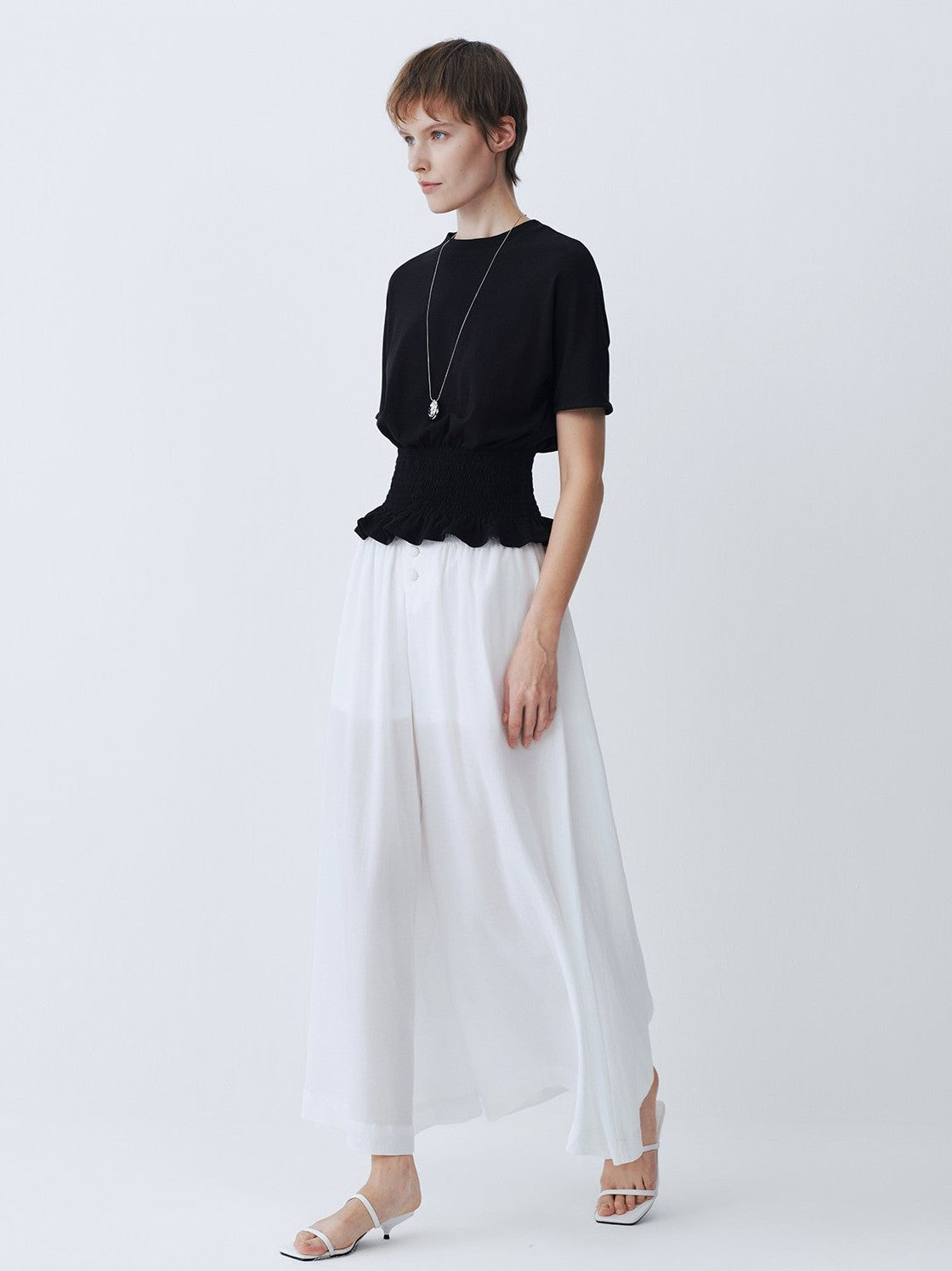 Black Pleated Short-Sleeved Top