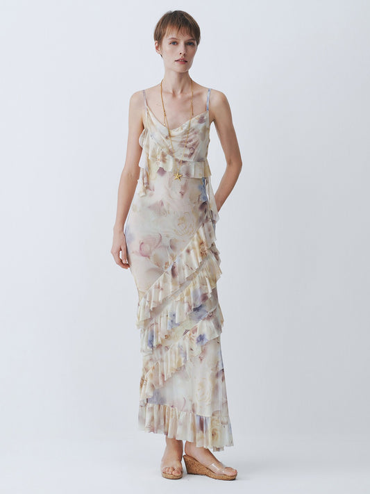 Yellow printed halter dress