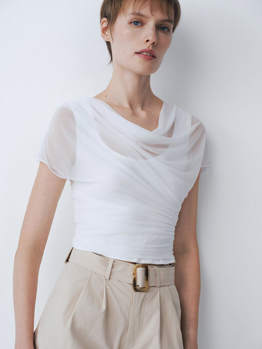 white two-piece tulle knitted top