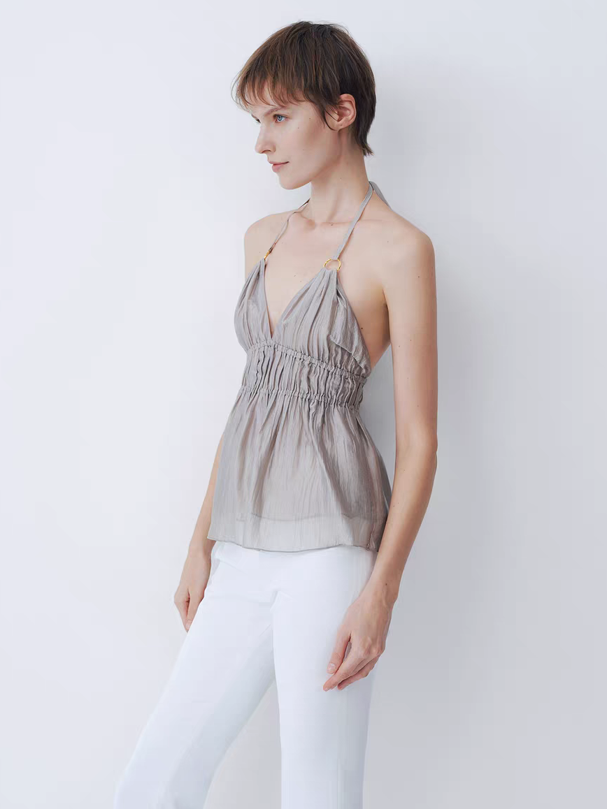 Metal ring halter top grey