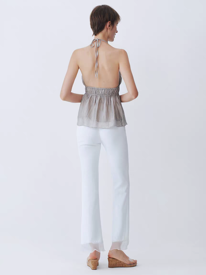 Metal ring halter top grey