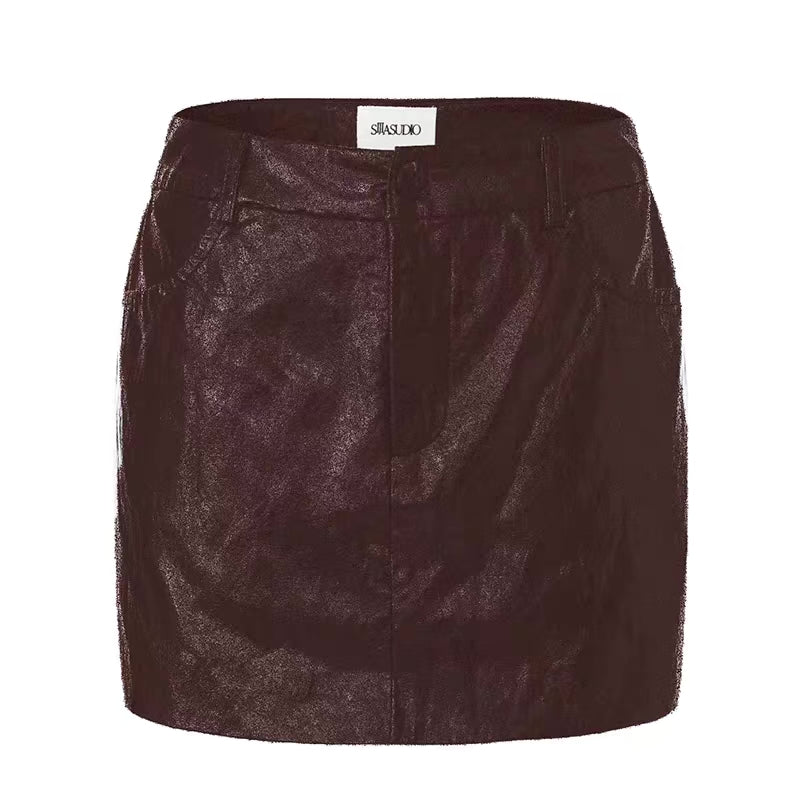 Red Waxed Leather Mini Skirt（with Built-In shorts）